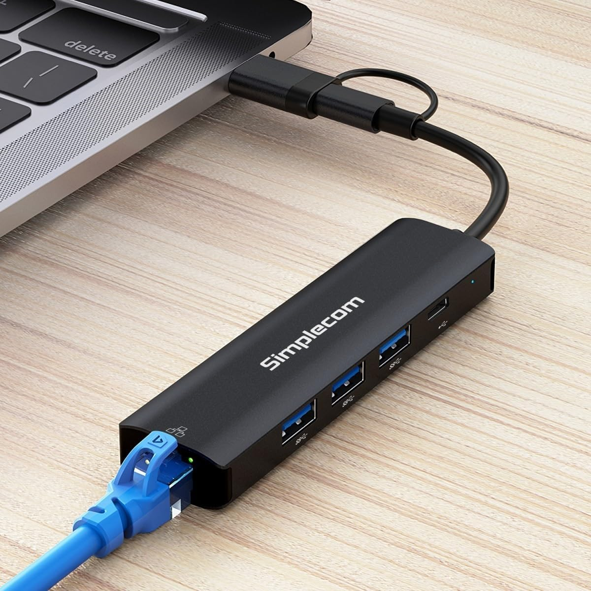 Simplecom CHN436 USB-C and USB-A to 4-Port USB HUB with Gigabit Ethernet Adapter image number 1