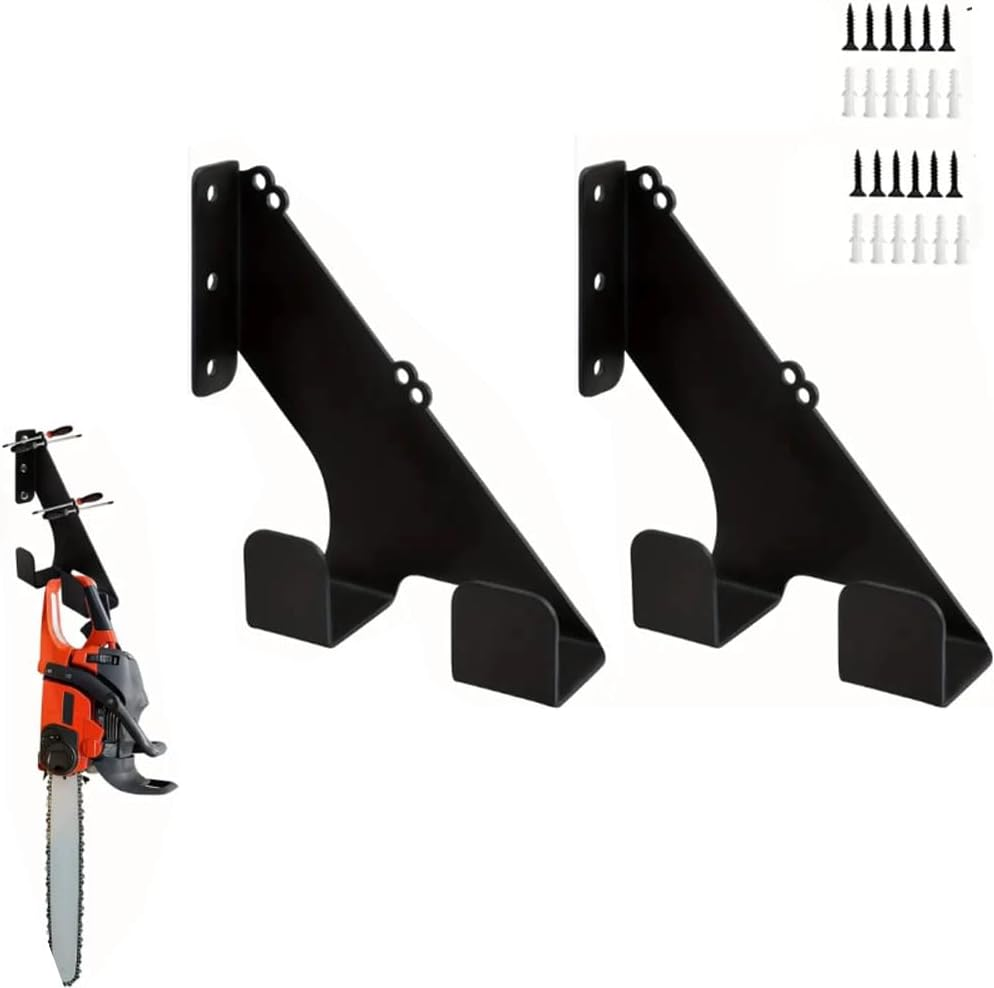 Chainsaw Wall Mount Holder, 2 Pack Storage Brackets Chainsaw Hanger, Heavy Duty Chainsaw Holder Garage Organization Garage Storage Shed Organizer Mounted Chainsaw Rack