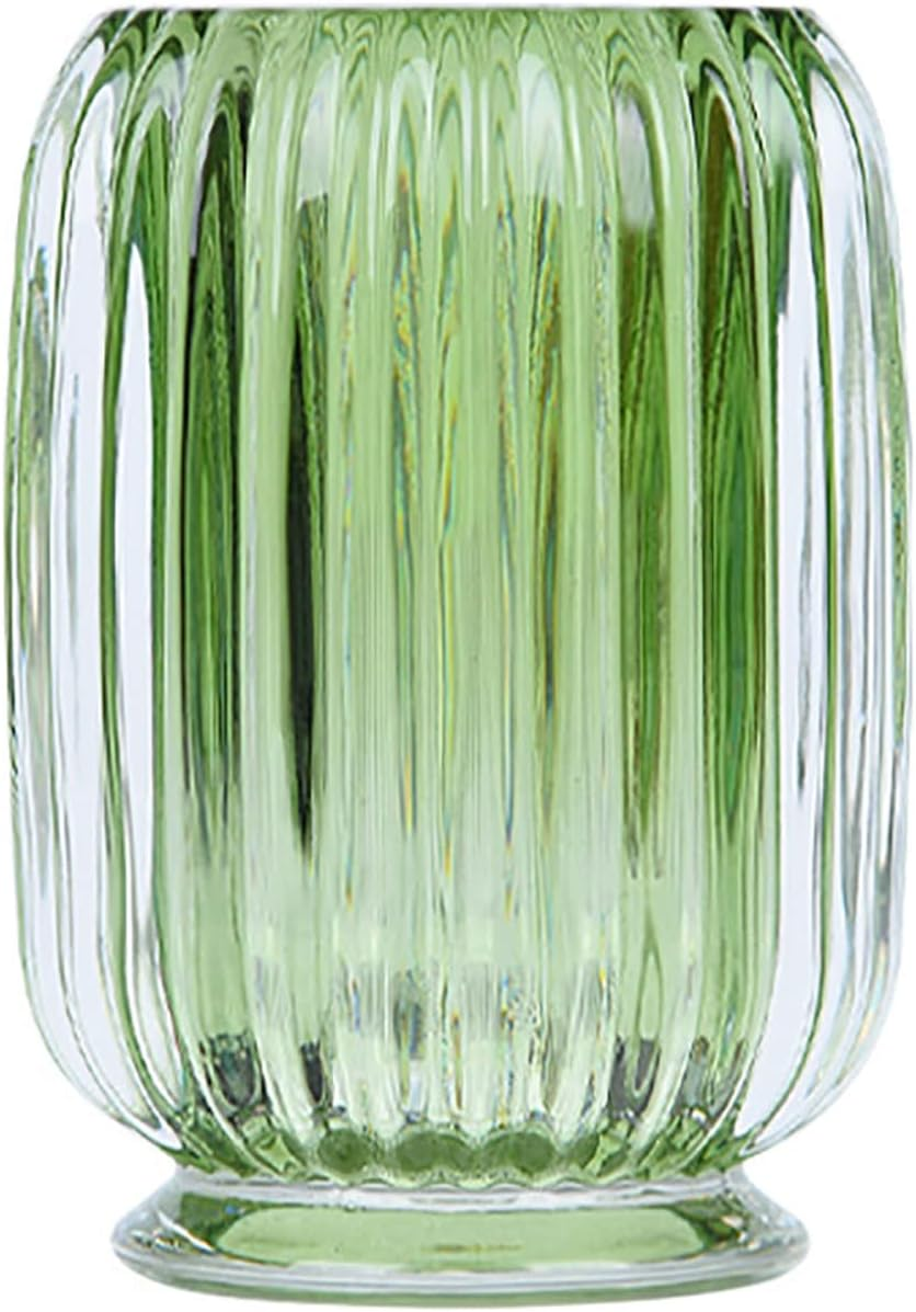 DASITON Makeup Brush Holder Organizer,Crystal Cosmetic Makeup Brush Glass Brushes Storage Holder,Vintage Make up Brush Cup Striped Vase(Green)