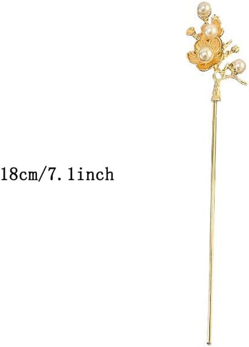 Pearls Hair Stick Pins Chopsticks for Hair Accessories for Women Girls Gold Flower Chinese Hairpin Hair Sticks for Buns Chinese Wedding Hair Pins for Women
