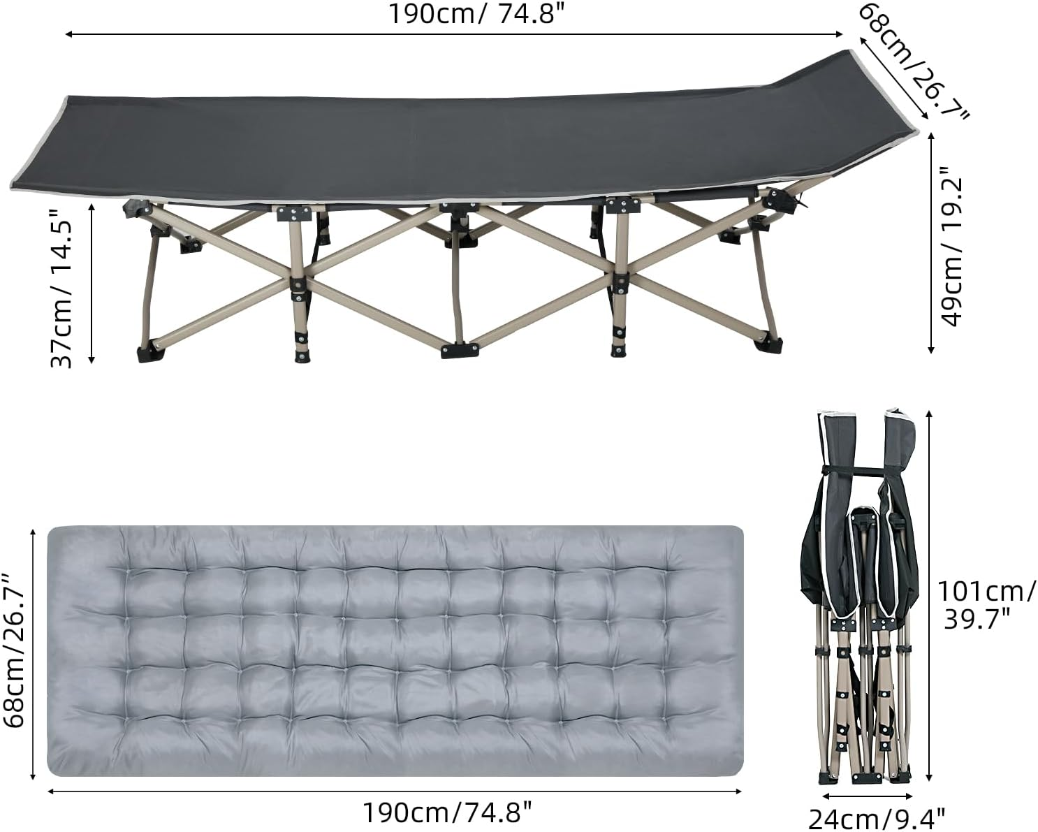 CHENDY Folding Camping Cots for Adults - Most Comfortable, Double Layer Oxford Sturdy Folding Sleeping Cots - Portable with Carry Bag (10 Feet Supports) image number 5