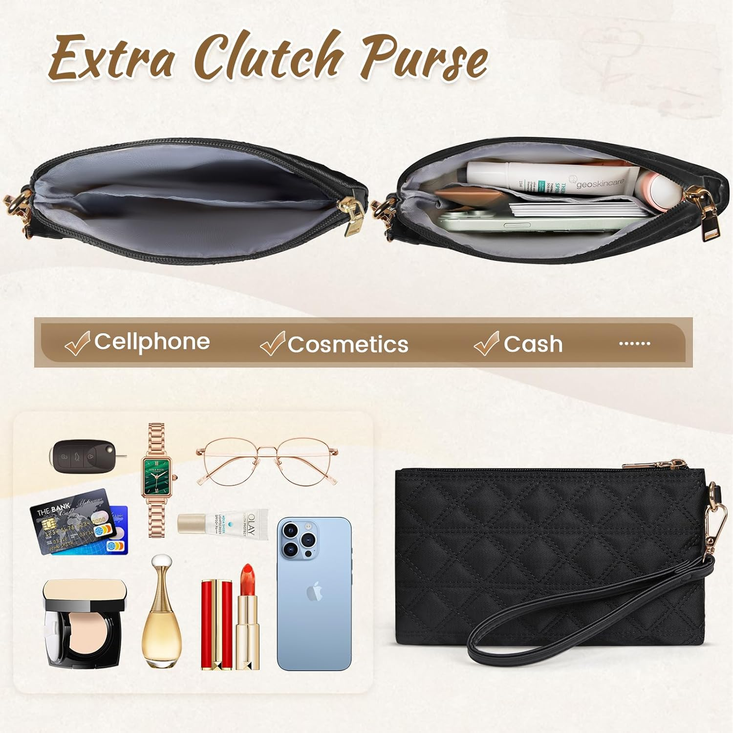 IGOLUMON Laptop Bag for Women 15.6 Inch Vegan PU Leather Work Tote Bag Designer Quilted Womens Briefcase with Clutch Purse image number 1