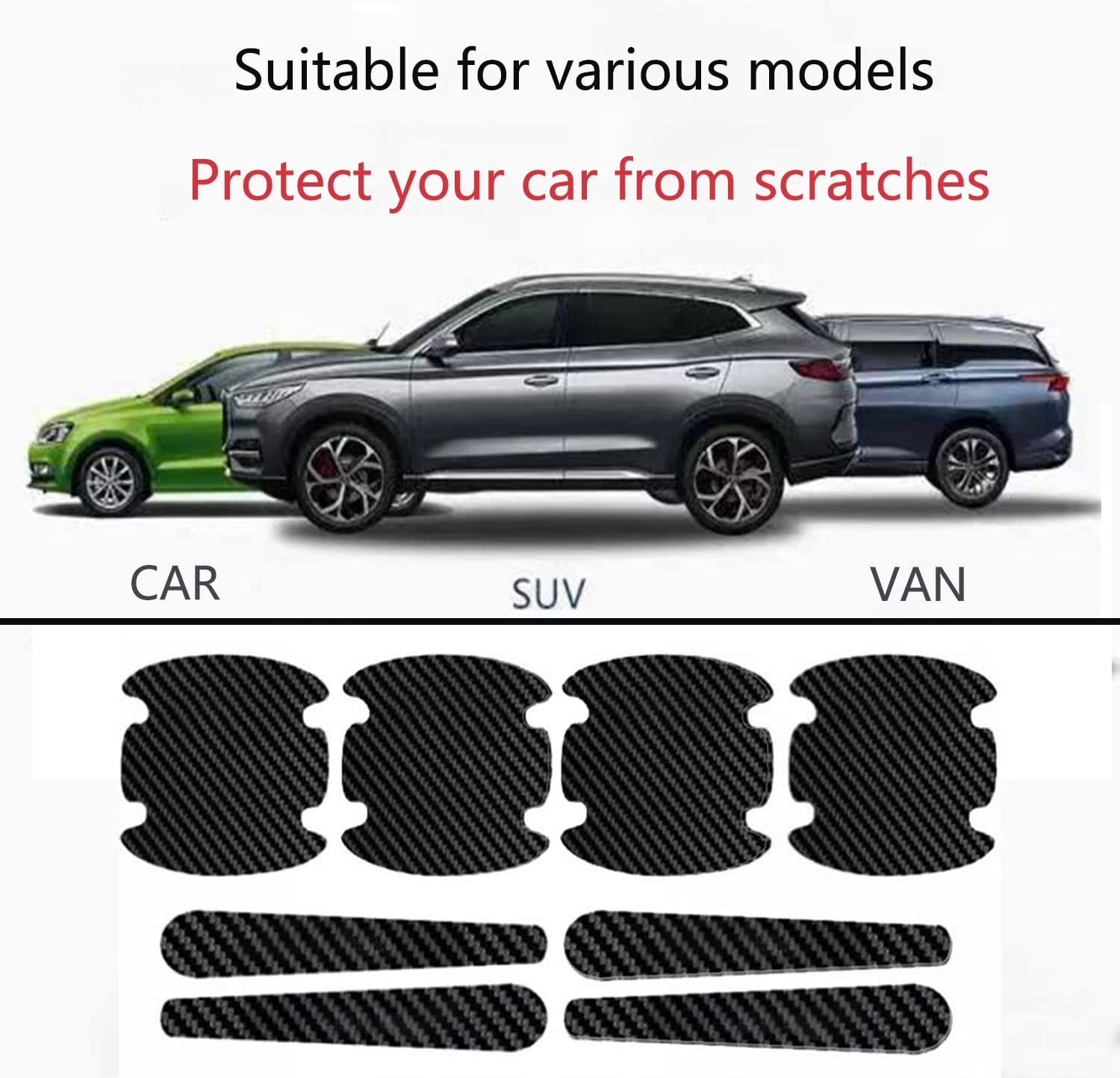 8PCS Door Handle Protector Stickers, Carbon Fiber Anti-Scratches Auto Door Handle Protective Film, Side Paint Cover Guard Stickers Fit for Most Car Handles image number 1