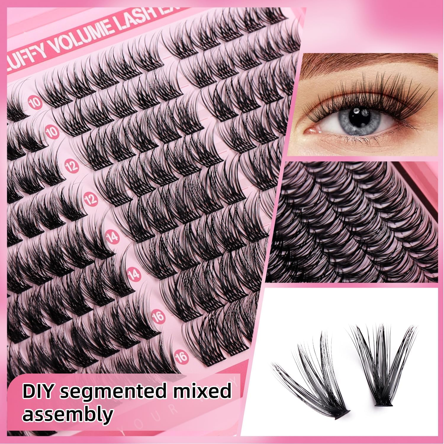 Cluster Lashes, Lash Clusters Kit & Natural Curl Eyelash, 20D/30D/40D/50D Soft Eyelash Faux Eyelashes for DIY & Salon Use, 320Pcs
