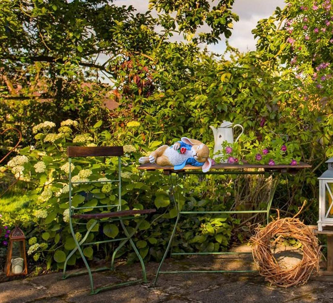 Ironrain Garden Statues Easter Rabbit, Fantasy Bunny Outdoor Art D&eacute;cor Animal Figurines Ornament for Thanksgiving Day, Christmas Statue Decorations for Garden Yard Lawn Indoor Sculpture (Blue) image number 4