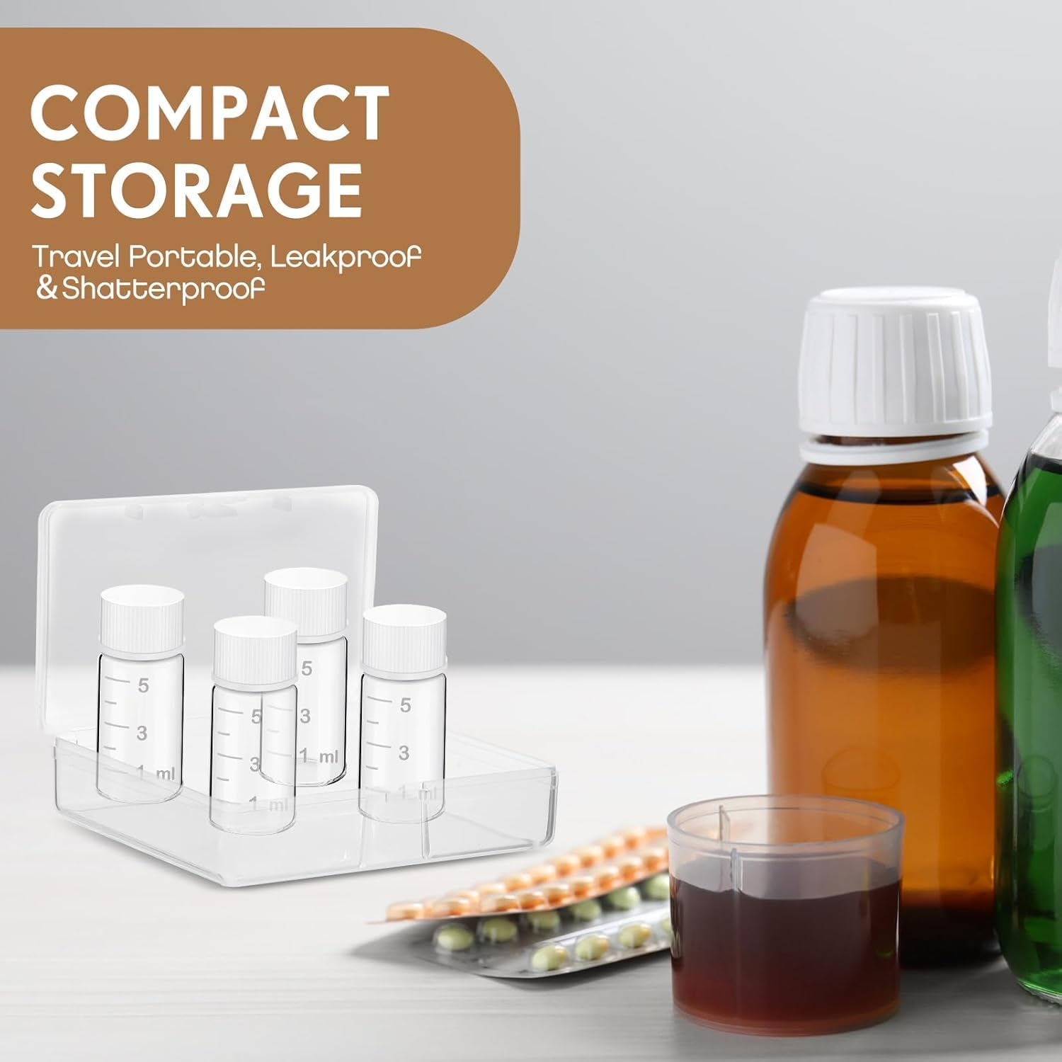 10 Pcs Liquid Medicine Travel Container Glass,Liquid Containers Small Single Dose Medicine Bottles Dispenser, and Leak-Proof Plug Travel Essentials Accessories(Clear,5Ml) image number 6