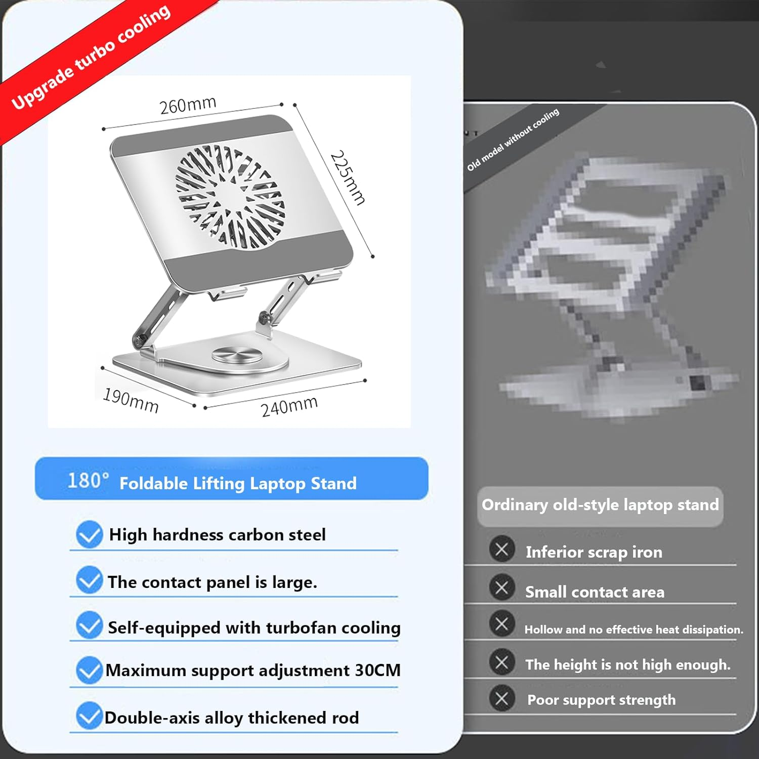 ALUCKKEY RGB Gaming Laptop Cooling Stand - Ultra-Quiet 29Db Magnetic Levitation Fan, 300Mm Height Adjustable, 360&deg; Rotation, Ergonomic Design for 10-17.3" Laptops & Tablets, Silver image number 6