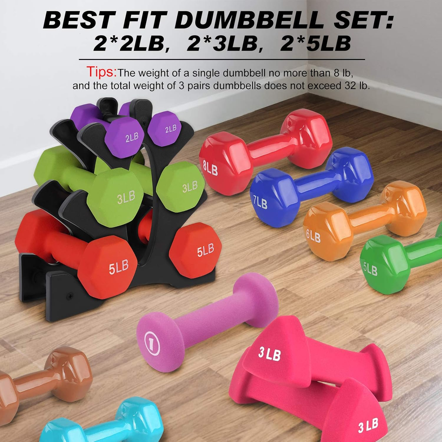 Small Weight Rack for Dumbbells - 3 Tier Dumbbell Rack Stand, Compact Weights Organizer Designed for Child Women Home Gym Exercise (1-5 LBS) image number 2