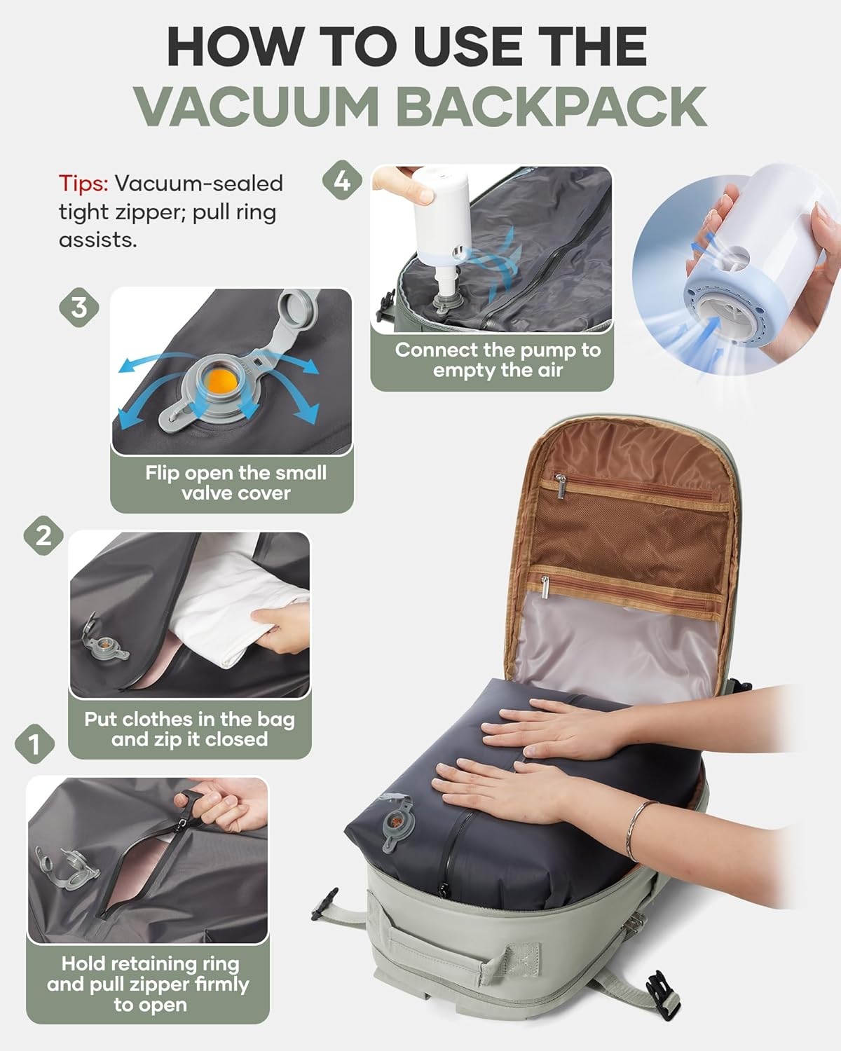 Coofay Vacuum Backpack Travel with Pump image number 5