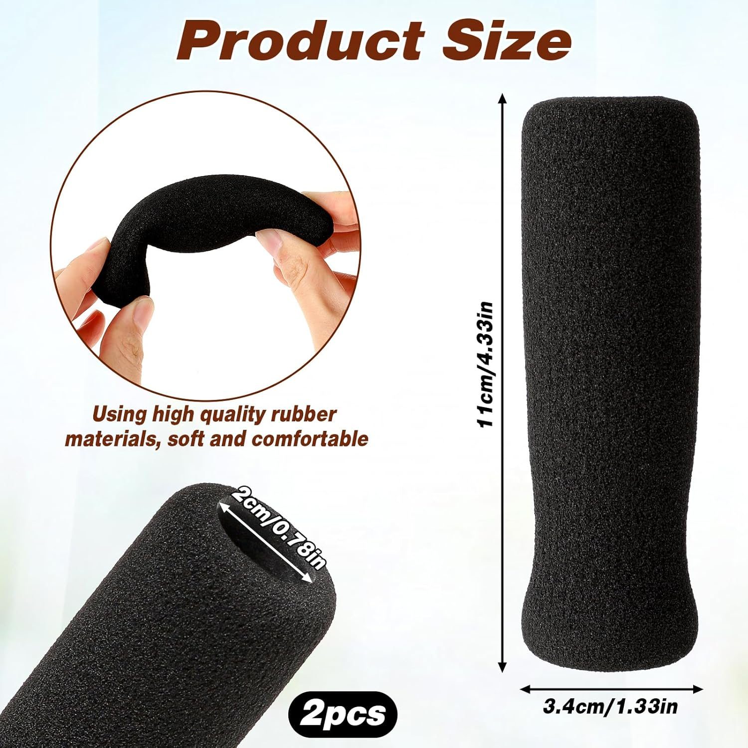 Cane Handle Grip Replacement, 2 PCS Walking Canes Grips for Seniors Cane Handle Grip Stick Replacement Offset Cane Handle Grips Crutch Hand Grips Black Foam Cane Grip Replacement for Cane Accessories image number 4