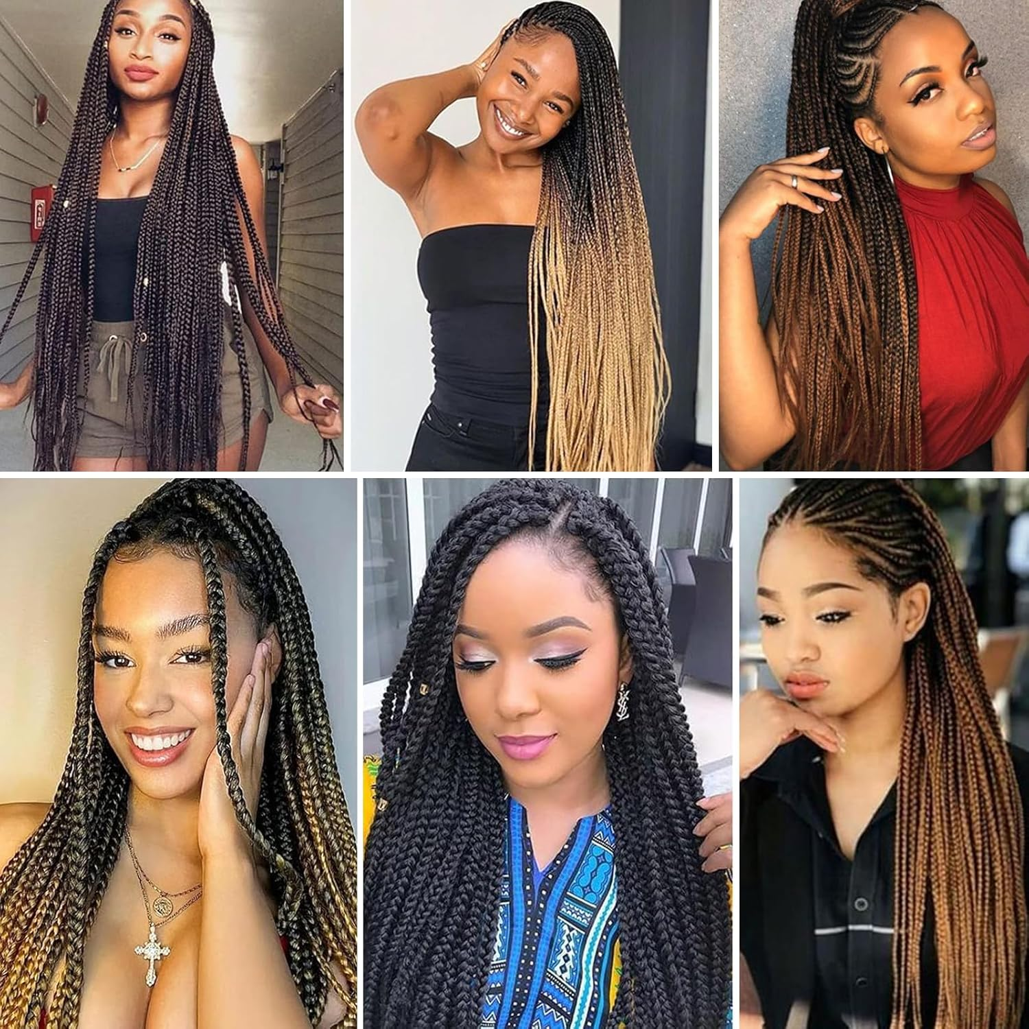 AMLUCKS Box Braids Crochet Hair 6 Packs Pre Looped Knotless Medium 3X Braids Goddess Box Braids Crochet Hair Extensions for Black Women Braiding Hair (350#, 14Inch) image number 5