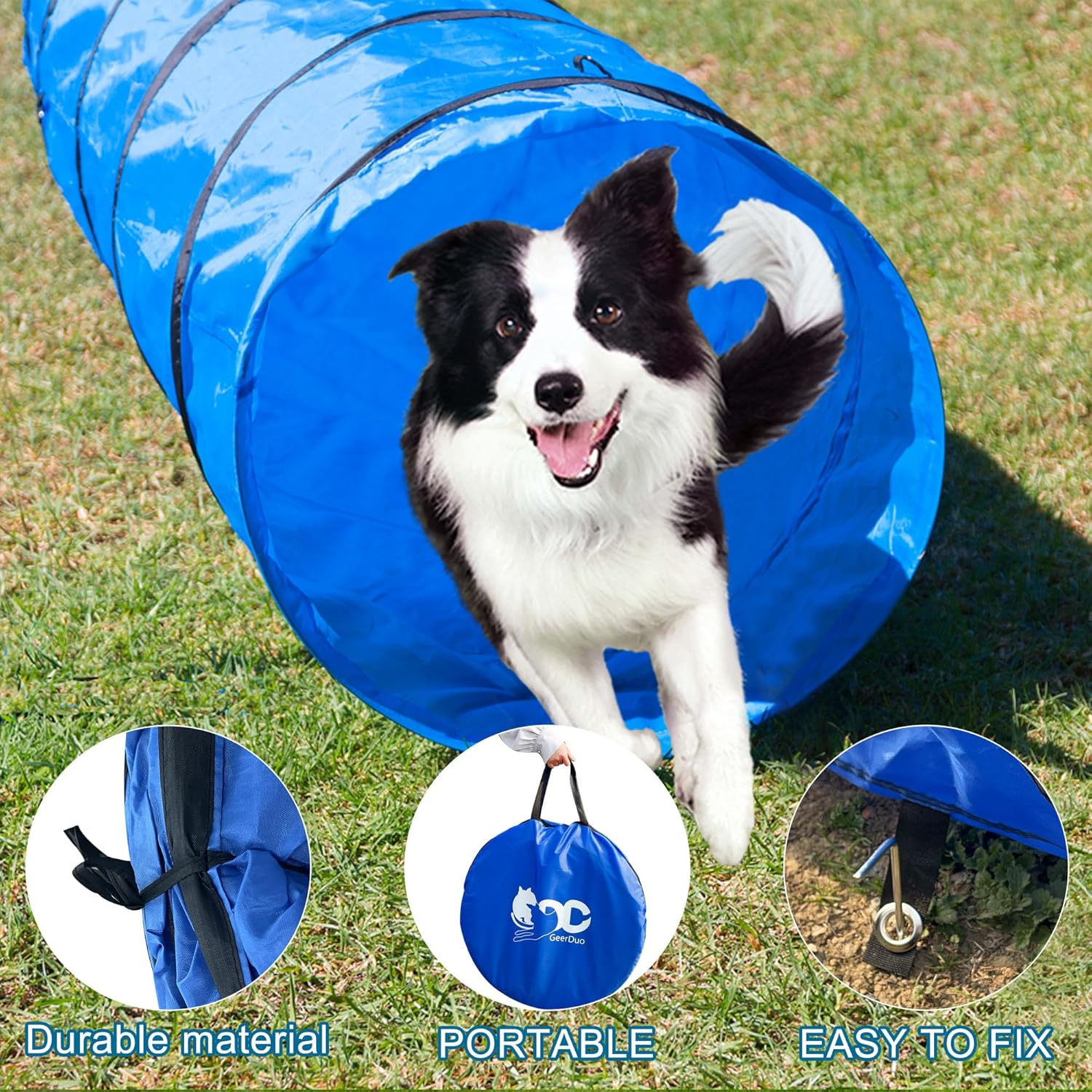MYDAYS OUTDOOR Dog Agility Tunnel，Dog Training Chute，Protable Dog Training Tunnel with Carry Bag (Blue) image number 5