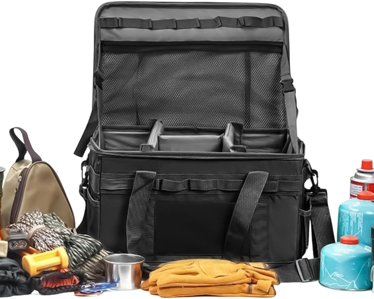 Camping Tote Bag,30L Foldable Portable Gear Organizer - Camping Organizer with Handles - for Kitchen, Travel, Cookware, Tool, Equipment, Stove, Tableware, Utensil, Car