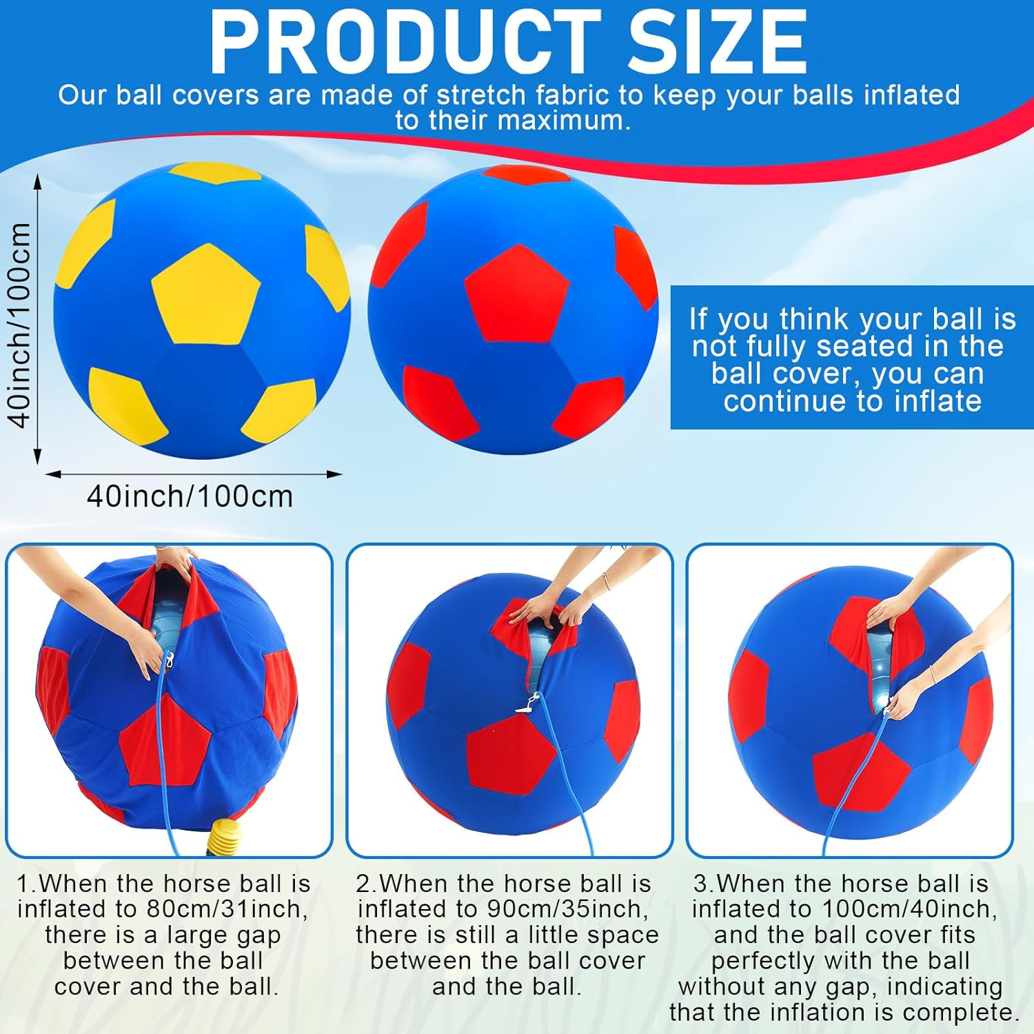 Vercanmonth 2 Pcs 40 Inch Horse Ball Covers Please Watch VCR for How to Inflation Mega Herding Play Covers for Horse Herding Ball (Vibrant Style) image number 1