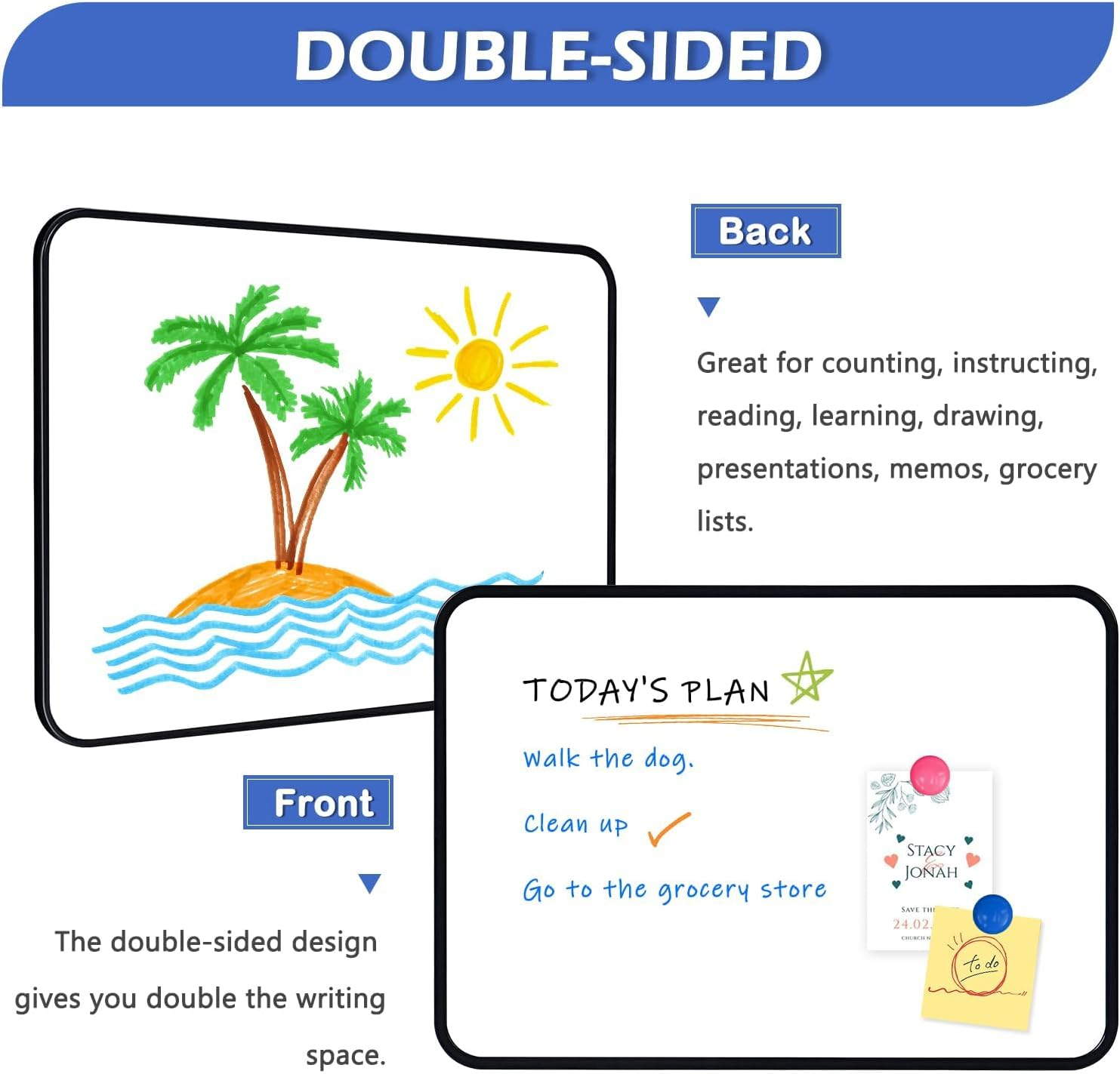 Dry Erase Whiteboard A4, Small Double Sided Magnetic Whiteboard, 21X30Cm Dry Erase Mini Whiteboard with Black Border, 8 Water Based Pens and 1 Board Eraser for Schools, Homes, Offices, Classrooms, image number 1