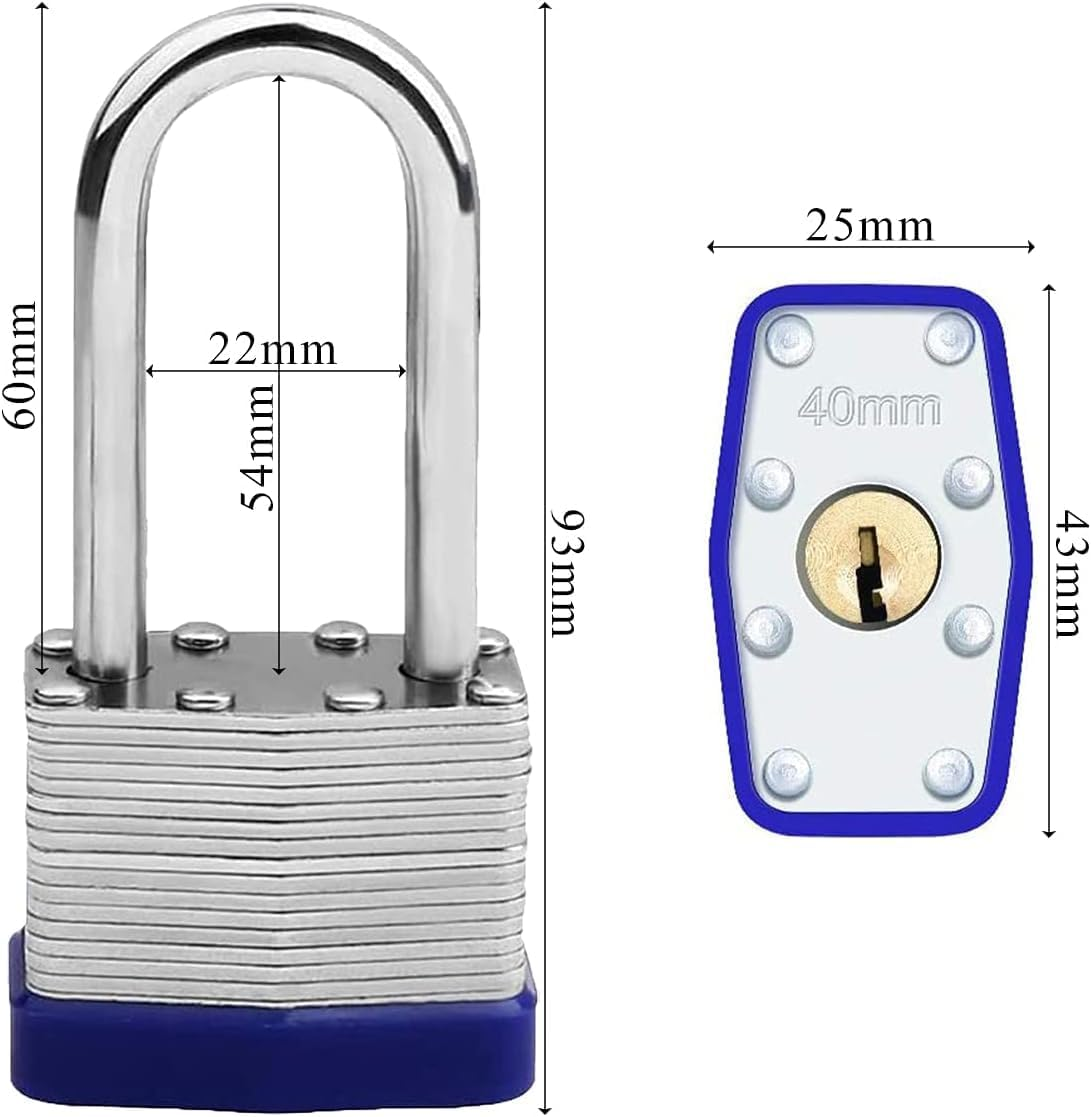 2 Pack Padlock with Keys, Betterjonny 40Mm Long Shackle Padlocks Outdoor Heavy Duty Pad Lock Weatherproof Locks Laminated Steel for Gym Locker School Garage Fence Shed