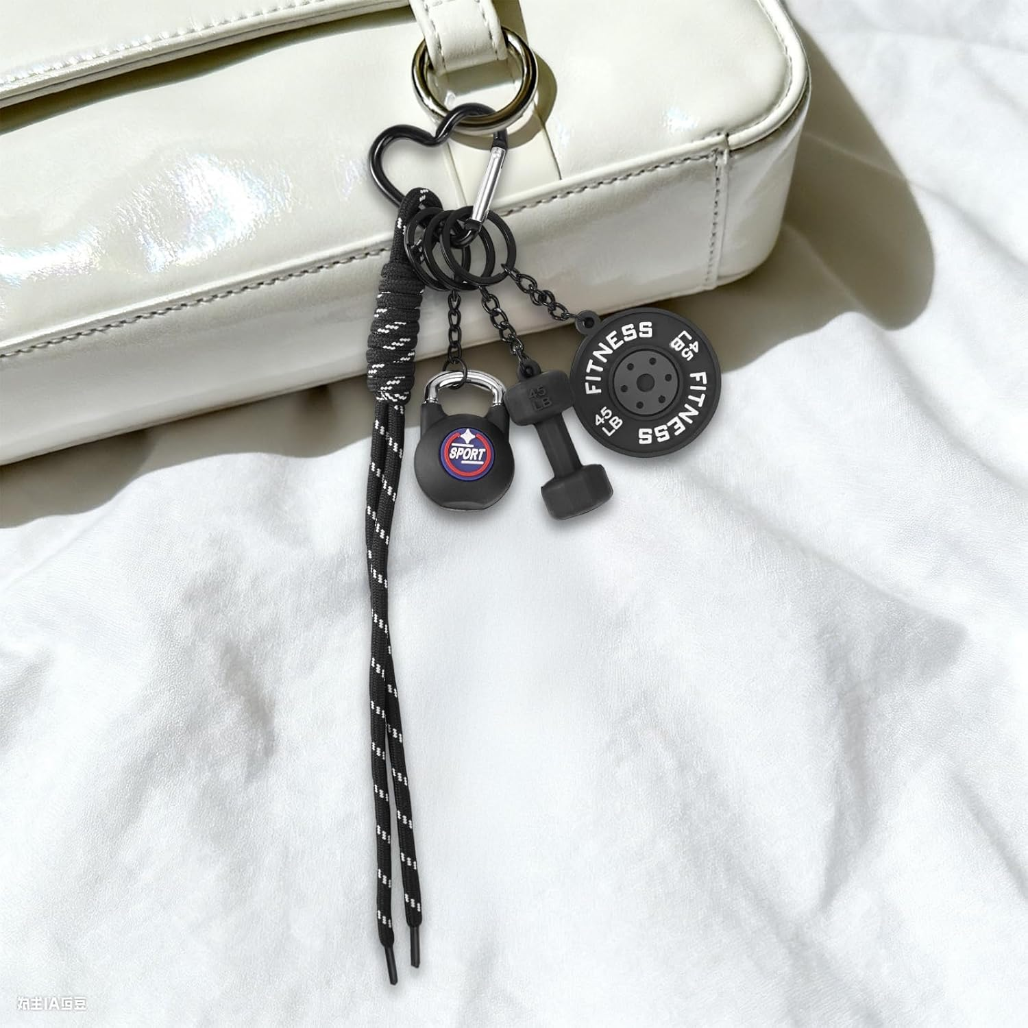 Gym Keychain, Black Dumbbell Kettlebell Barbell Plate Charsm Gym Keychain Gift Motivational Fitness Accessories for Men Women Sports Lovers Trainer Friends Family image number 6