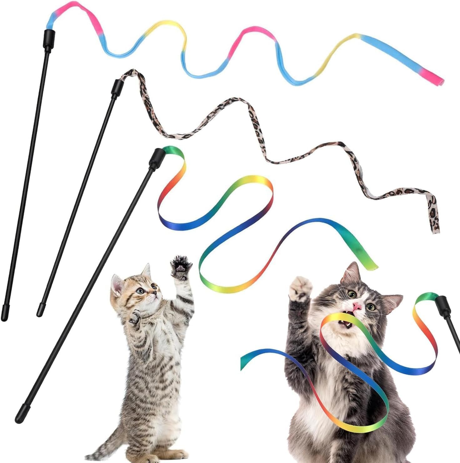 Luxiremi 3 Packs Cat Wall Toy Set, Colourful Fabric Ribbon Rainbow, Band Sticks, Teaser Wall, Interactive Cat Wall Toy with Rainbow Band String for Pet Kitten Training image number 5