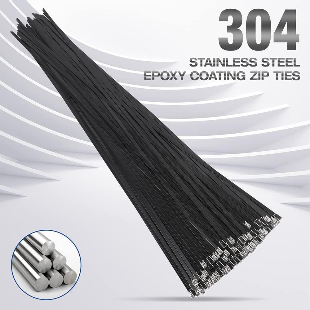 WORKTOOL Stainless Steel Zip Ties, 15.8" Long, 40Pcs, Black, Self Locking, Heavy Duty, Multi-Purpose, Automotive Repair image number 1
