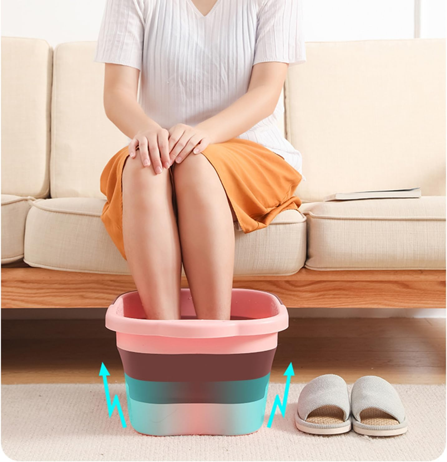 Collapsible Foot Bath Massage Tub with Handle, Gofunway Foot Spa Basin Soaking Tub Portable Pedicure, Plastic Feet Soaking Tub with Acupressure Massage Points,Foldable Laundry Basket (Pink Collapsible Basin)