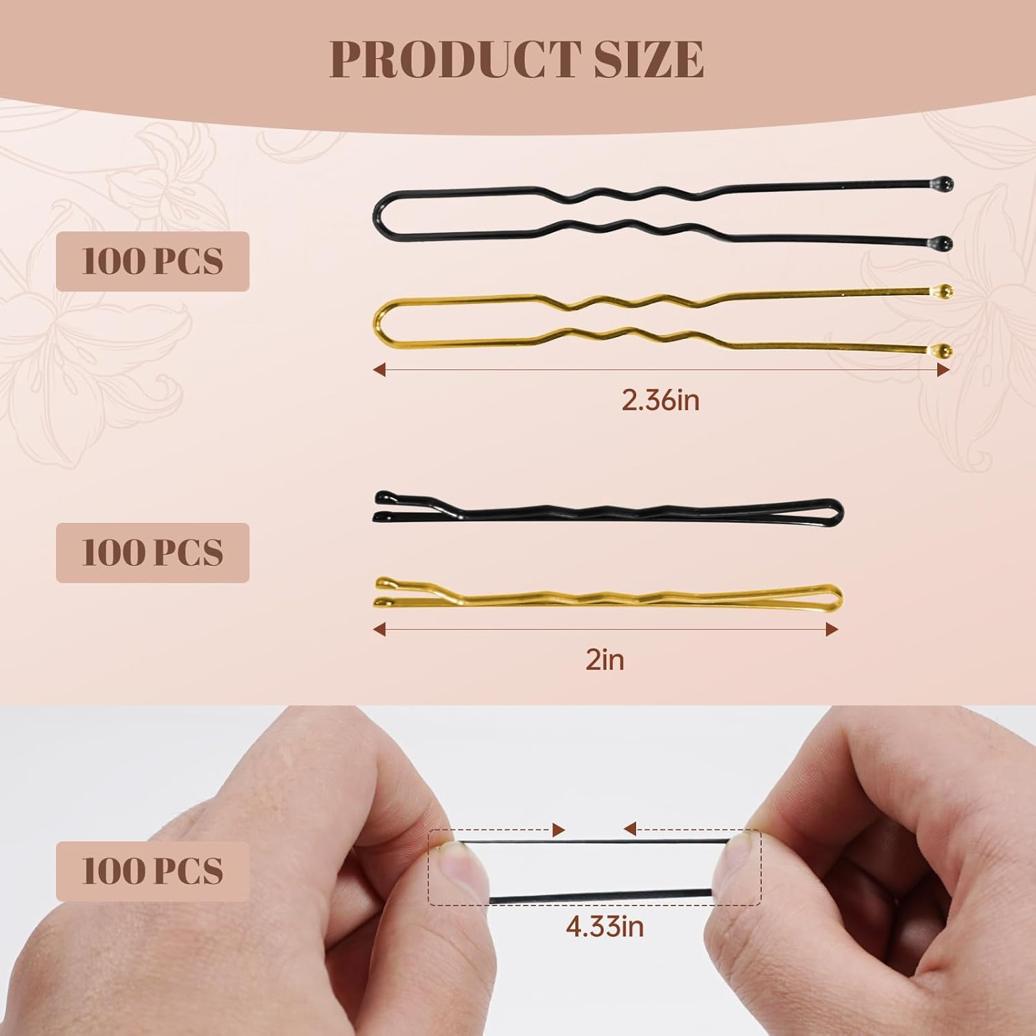 Axinost Pack of 300 Hair Pins, Metal Wavy Shape Hair Clips, Bobby Pins, U Hair Clips, Hair Ties with Storage Box for Children, Girls, Hairdressing Salon (Black and Gold) image number 4