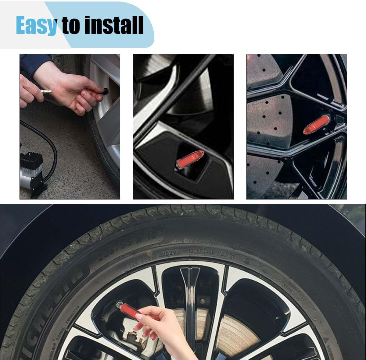 4PCS Bullet Style Tire Valve Stem Caps, Aluminum Alloy Dust Proof Tire Covers, Corrosion Resistant Auto Valve Stem Covers Universal for Trucks Motorcycles Bicycles SUV (Red)