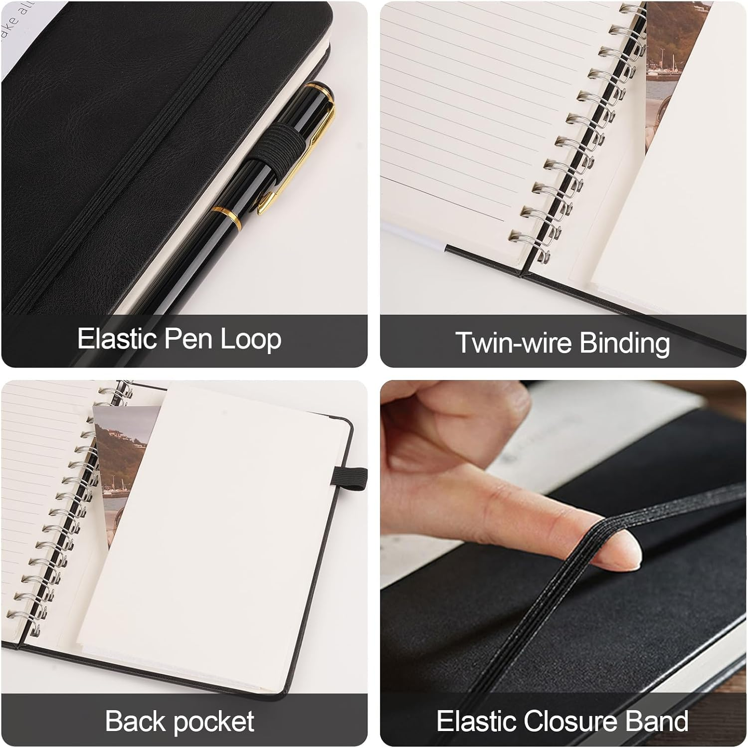 Lined Spiral Notebook Journal for Women Men 200 Pages A5 College Ruled Hardcover Leather with Pen Holder Notebook Journals for Note Taking Work (Green) - Black image number 5