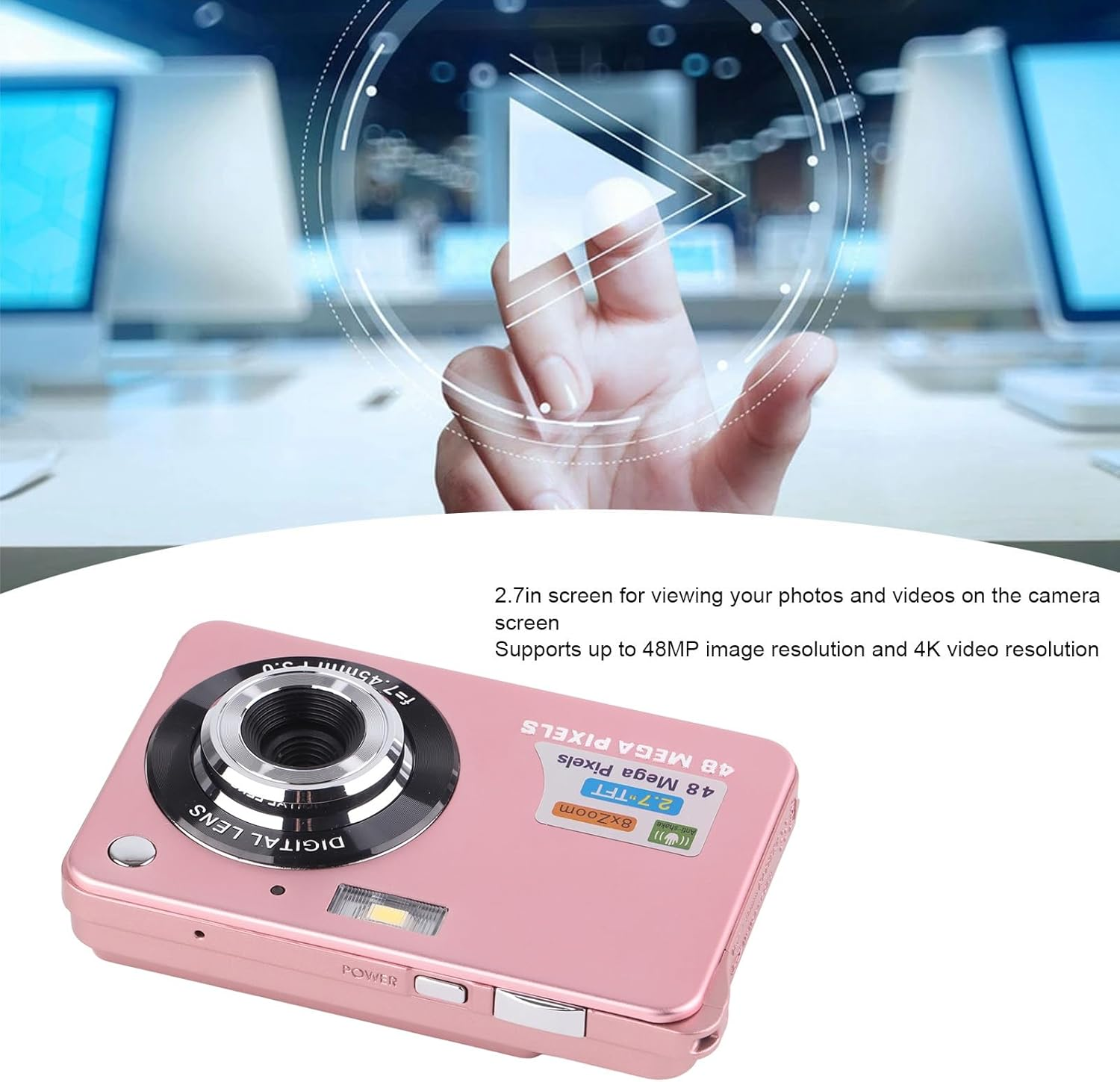 4K Digital Camera, 48MP Mini Children Video Camera, 2.7In LCD Display, 8X Zoom anti Shake Vlogging Camera for Photography Continuous - Silver image number 4