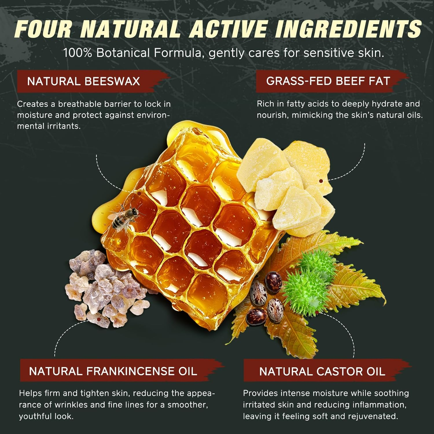 Beef Tallow and Honey Balm for Skin- Organic Grass-Fed Whipped Tallow, Castor Oil, and Frankincense Oil Skin Balm - Deeply Moisturizing for Face & Body - Natural Skincare for Soft, 4Oz.