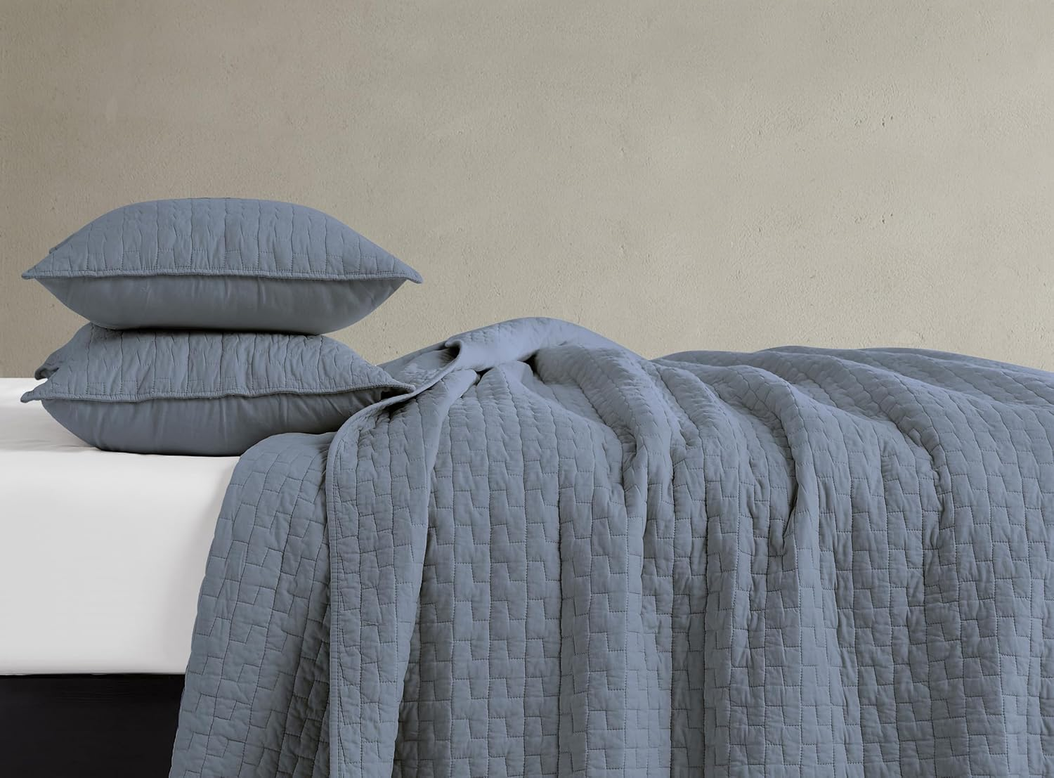 Palassio Blue Grey 100% Cotton Quilt California Cal King Size Bedding Sets with 2 Pillow Shams, Oversized Lightweight Bedspread Shabby Chic Coverlet, Soft Bed Cover for All Season, 3 Pieces image number 4