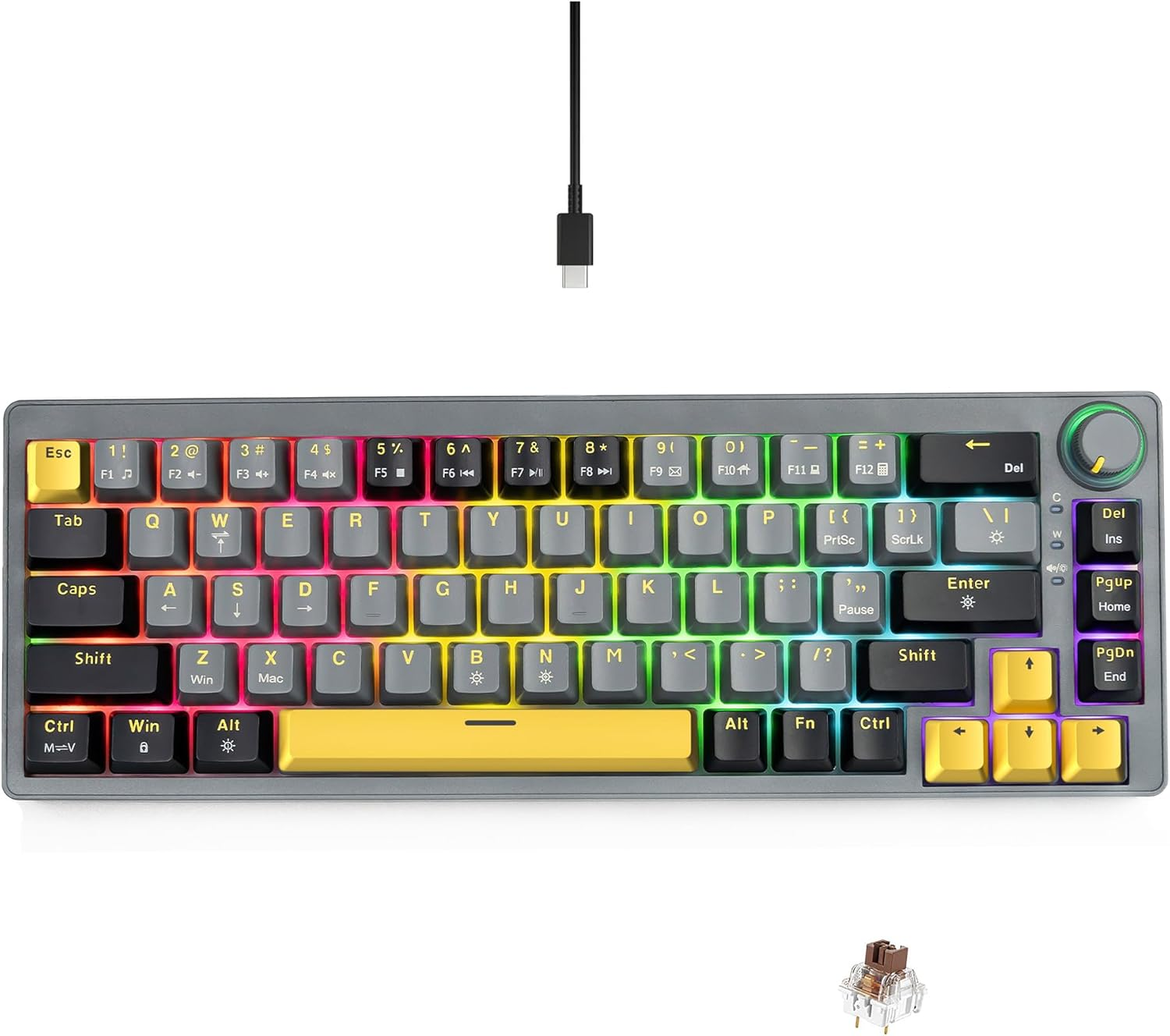 60% Mechanical Keyboard, 67 Keys Wired PC Gaming Keyboard with Volume/Backlit Knob, Hot Swappable RGB TKL Keyboard with Gasket Mount, N-Key Rollover, Compatible with Windows/Mac (Red Switch, Black)