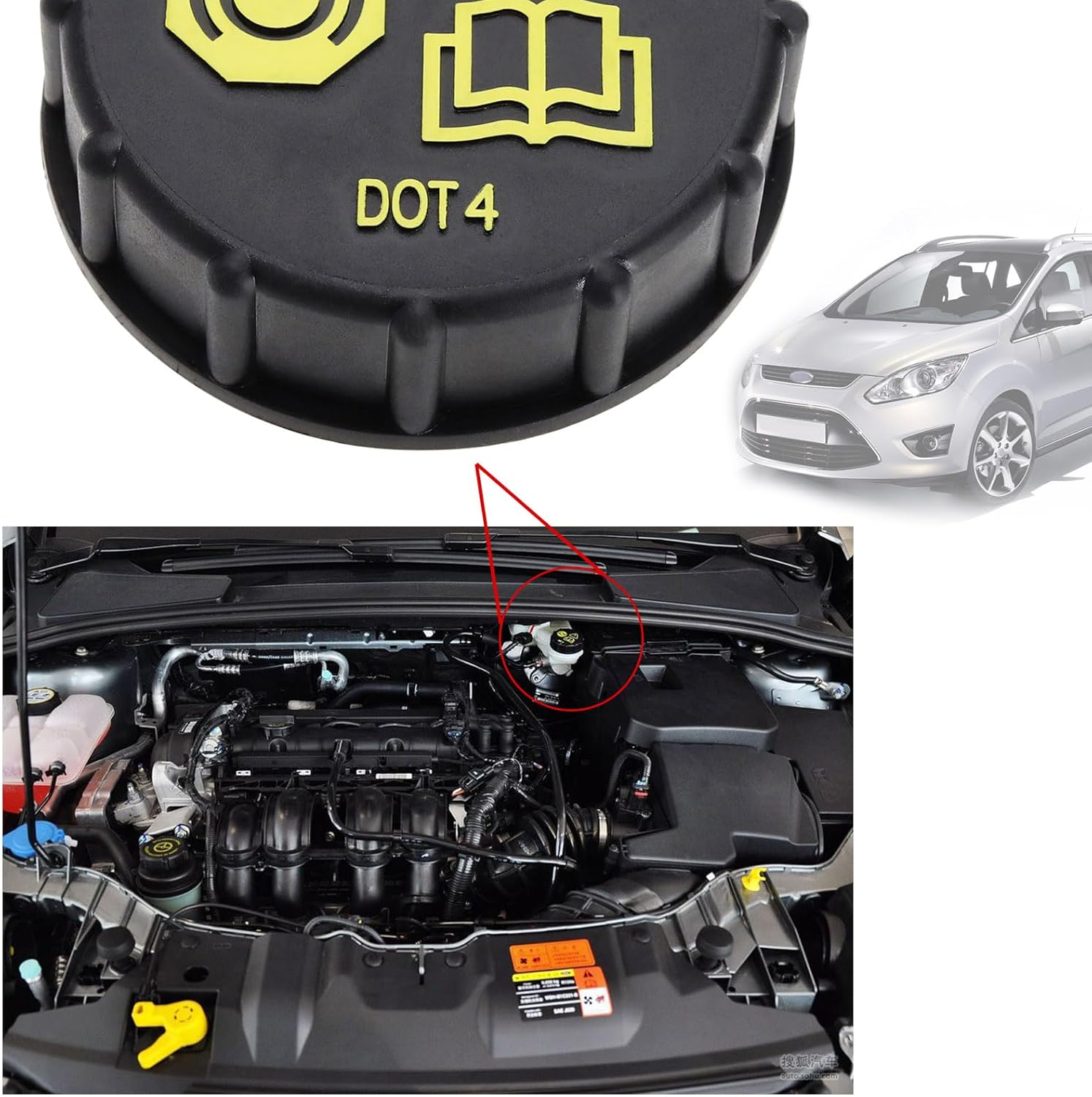 SG Store Car Brake Fluid Bottle Cap Car Brake Fluid Reservoir Cover 1831528 BV612162AB Car Brake Fluid anti Spill Cap Compatible with Ford Focus Mondeo Cmax Smax