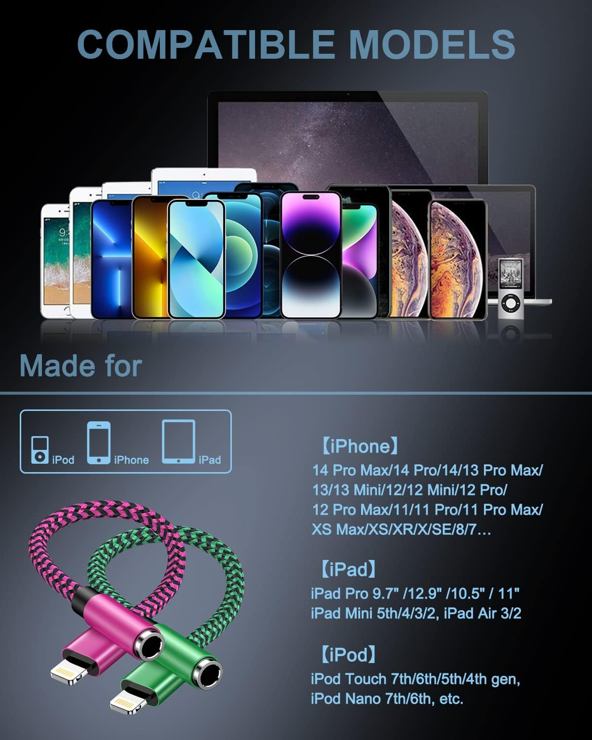 [ Mfi Certified] 2Pack Iphone 3.5Mm Headphone Adapter, Lightning to 3.5Mm Headphone Jack Adapter Iphone Aux Audio Jack Adapter Dongle Cable for Iphone 16 14 13 12 11 Pro Max plus Mini XR 8 Ipad Ipod image number 1