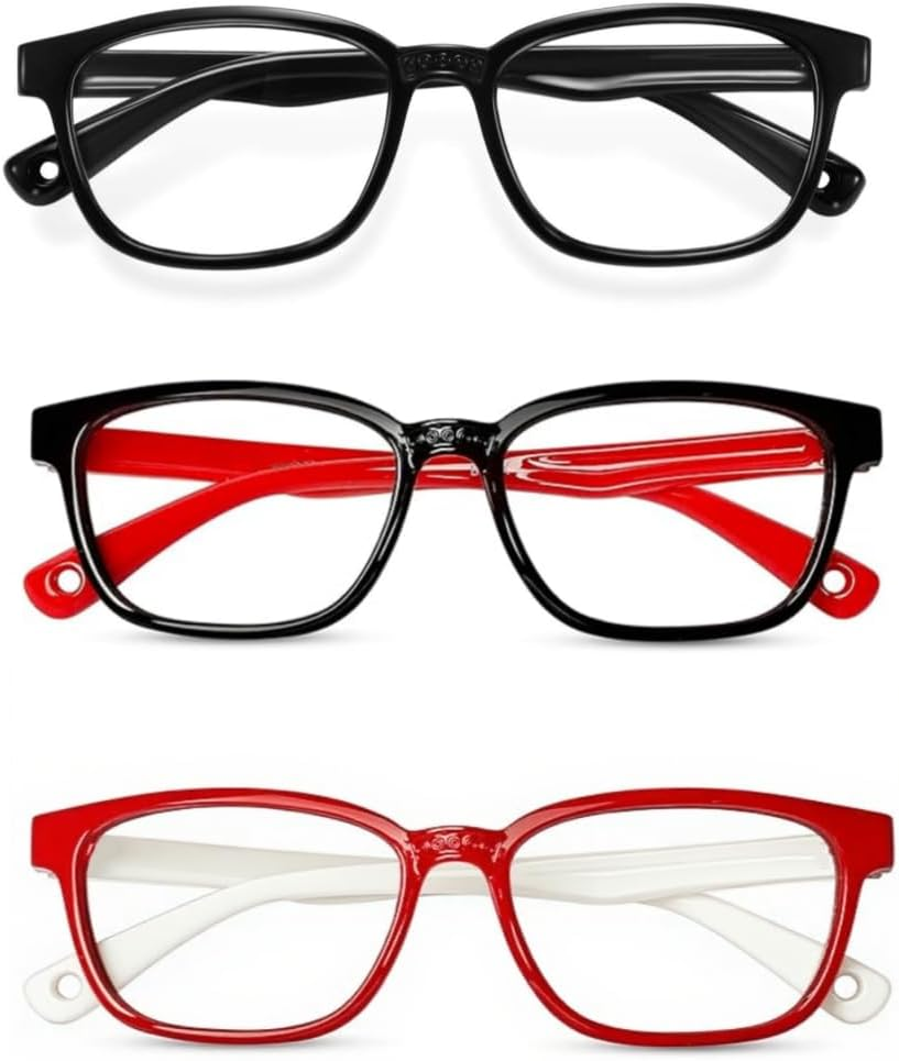 3 Pack Kids Blue Light Blocking Glasses for Reading, Phone & Computer Use - anti Blue Ray Gaming Glasses for Boys & Girls Ages 3-10