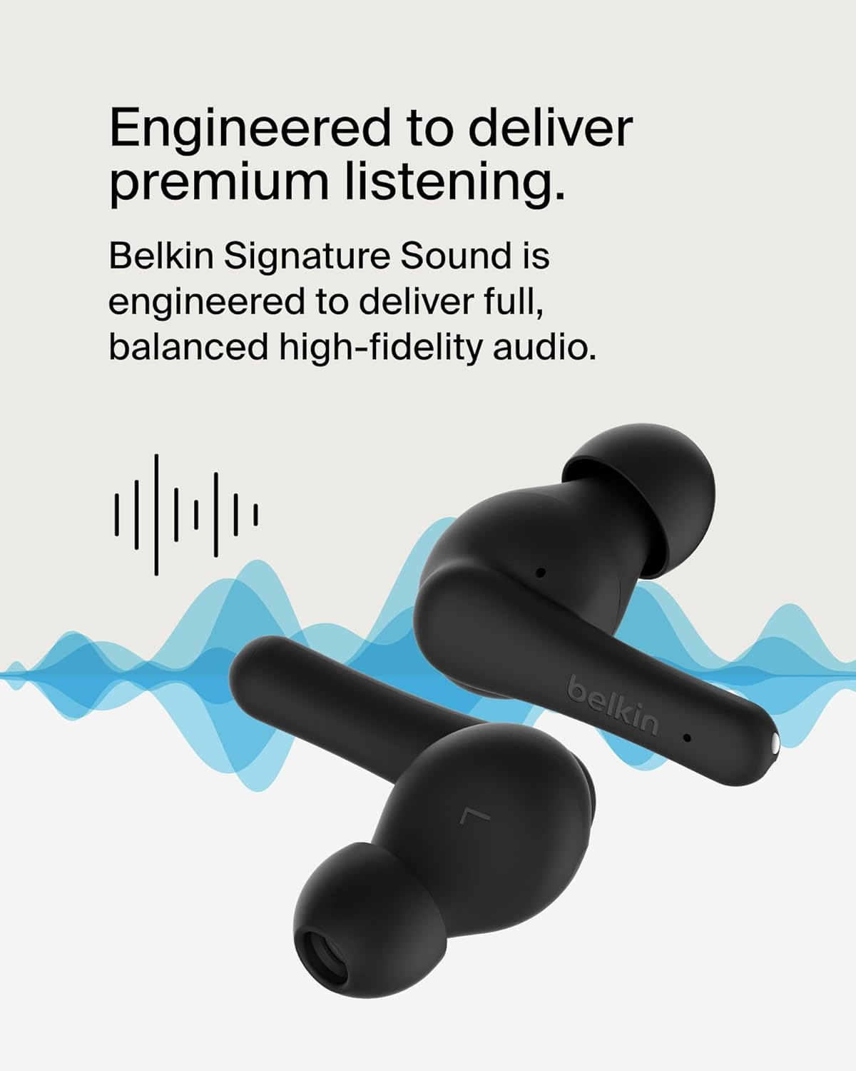 Belkin Soundform Rhythm True Wireless Earbuds with Built-In Microphone, USB-C Fast Charging, 28H Battery Life, IPX5 Water Resistance - Bluetooth Earbuds for Iphone, Ipad, Galaxy, Pixel, & More - Black image number 4