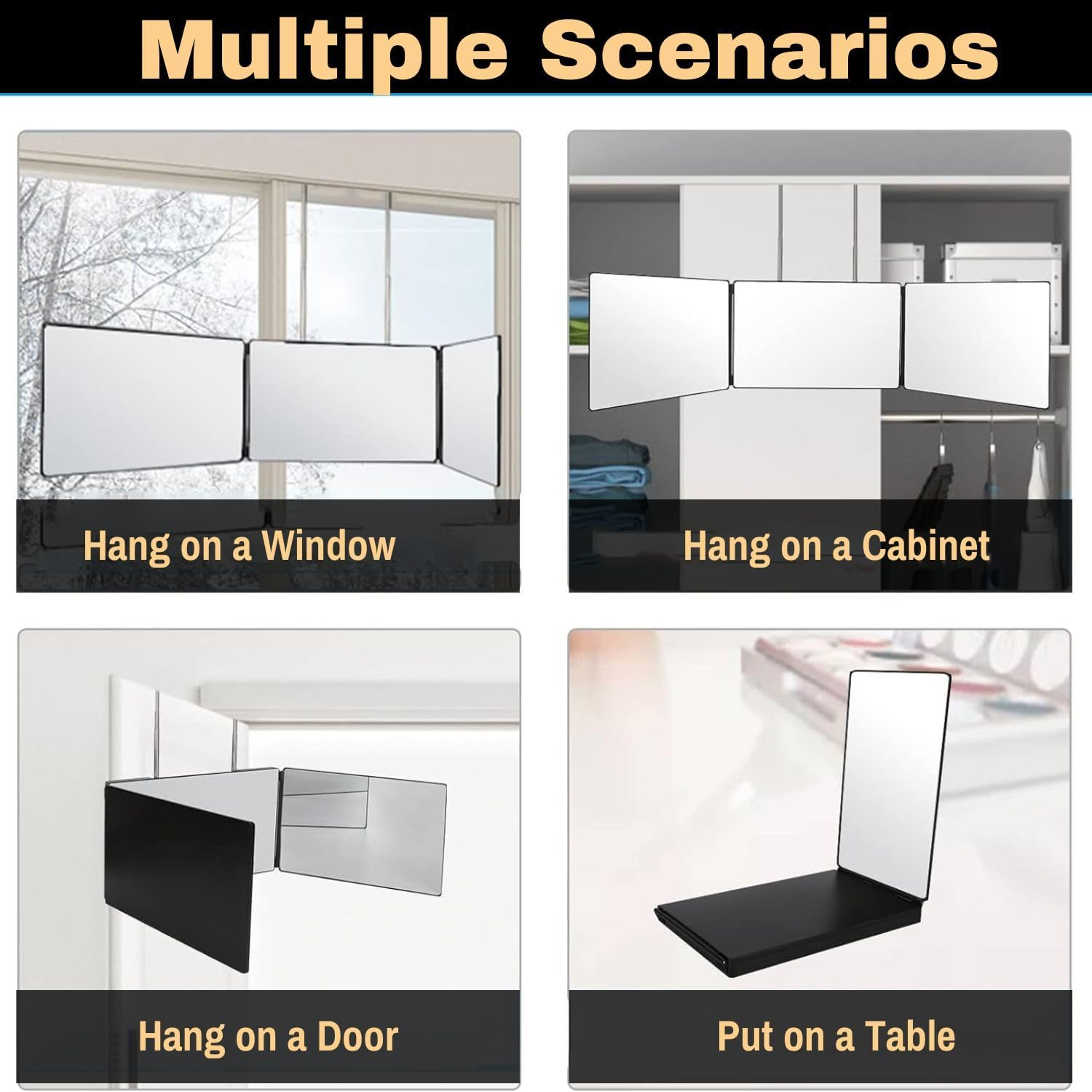 Armour Fit 3 Way Mirror, 360&deg; Adjustable & Foldable Mirror, Portable Trifold Mirror with Height Adjustable Hooks for Hair Styling, Cutting, Colouring, Makeup & Shaving image number 2