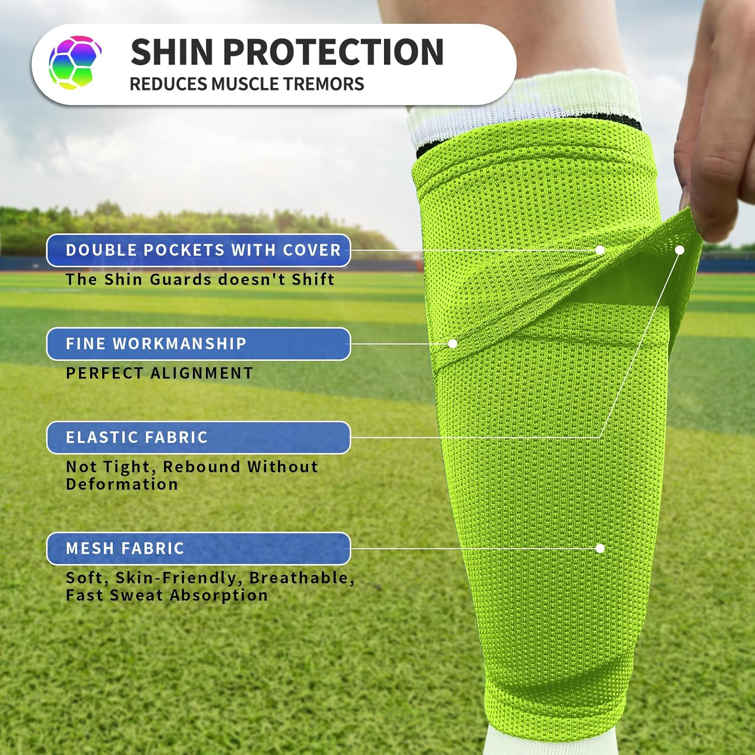 Kids Youth Soccer Shin Guards with Sleeves, Slip in Shinguards Soccer Shin Pads for 3-15 Years Old Boys Girls Child Teens image number 1
