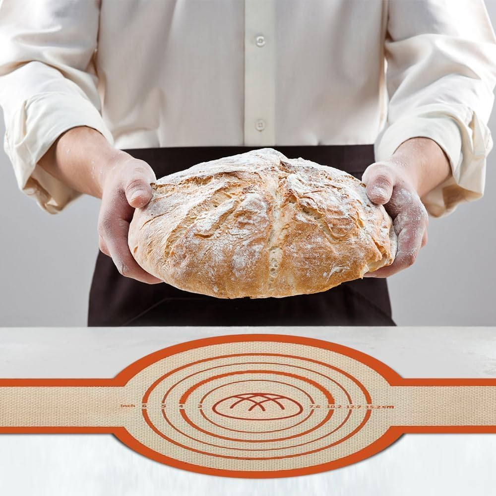 BEANPRECOY 2 Pack Silicone Fibreglass Baking Mats for Dutch Oven, Non-Stick, Long Handles, Orange, Rectangular with Rounded Corners image number 1