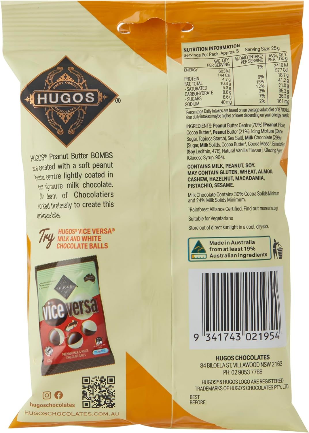 Hugos Chocolates Peanut Butter Bombs 130G, Chocolate Balls without Compromise or Comparison. Indulgent Favourites for the Perfect Snacks Sweets or Chocolate Gift image number 3