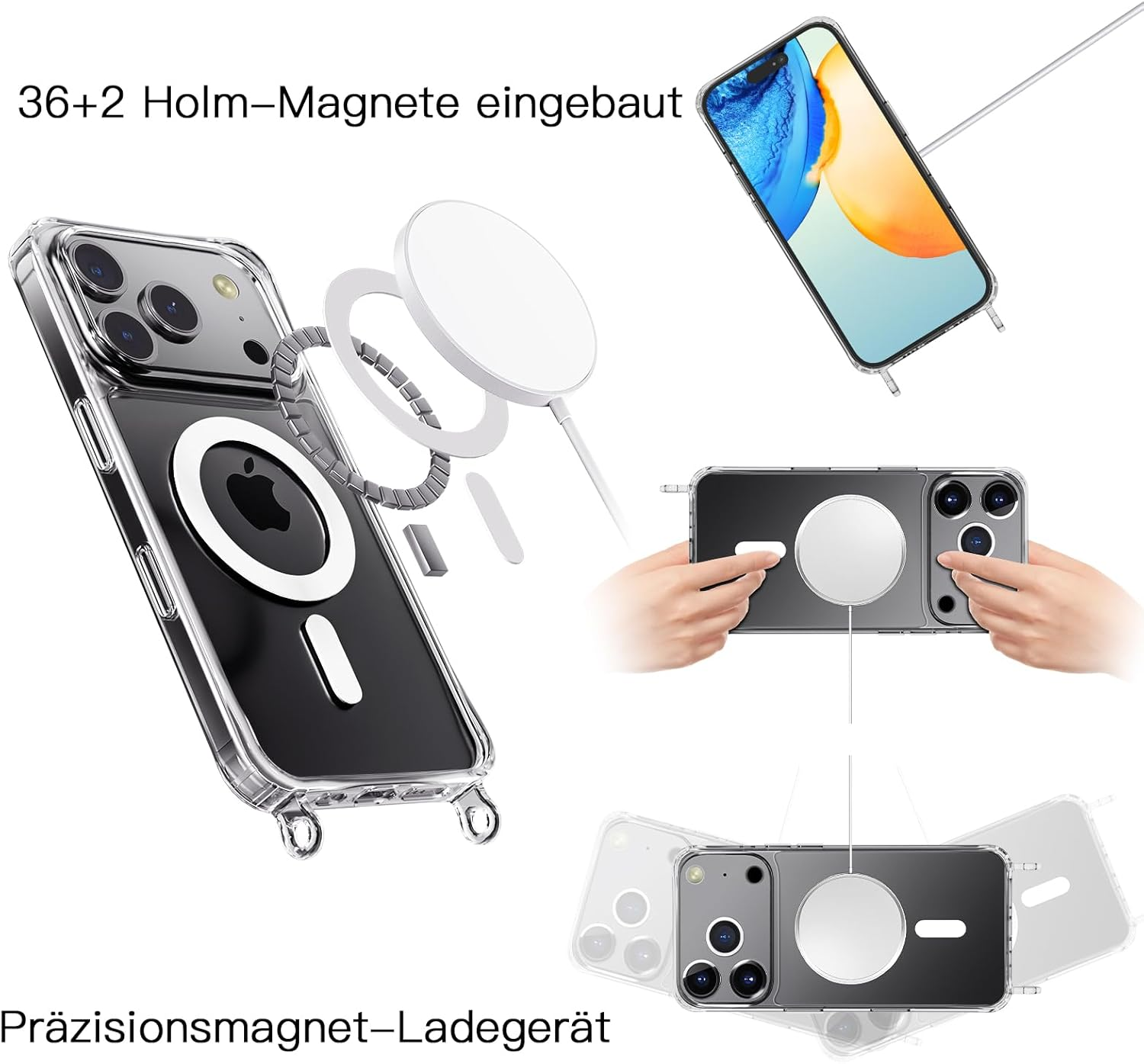 Unnfiko Mobile Phone Chain for Iphone 17 Pro, Magsafe Case with Strap, Transparent Magnetic Mobile Phone Case with Adjustable Chain for Hanging image number 3