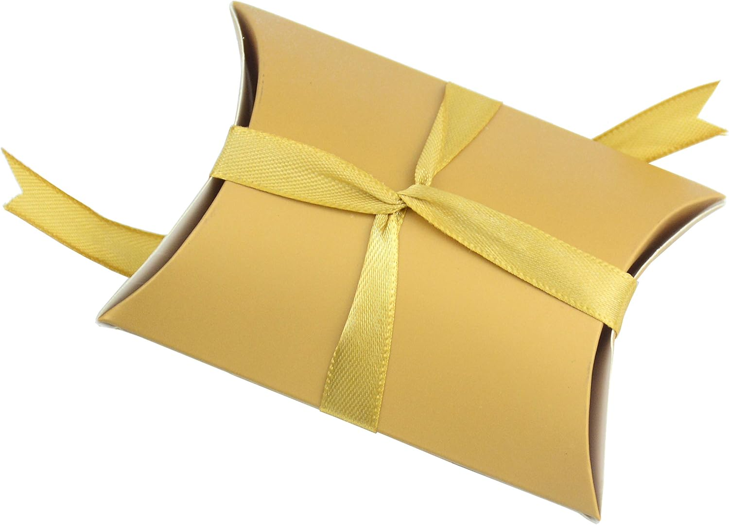 Aokbean 100 Pack Mini Pillow Candy Box Small Gift Boxes with 50 Yards Ribbon for Christmas Wedding Party Favor Gift, Jewelry or Soap Packaging (Gold) image number 5