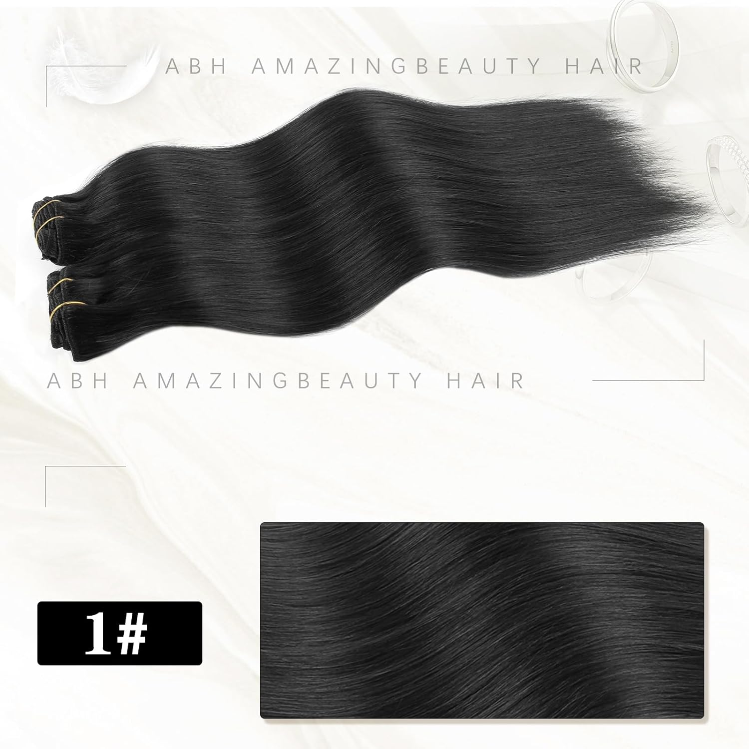 ABH AMAZINGBEAUTY HAIR 22 Inch Clip in Hair Extensions Real Human Hair Jet Black Straight Thick Remy Hair Extensions #1 8Pcs 120G image number 6