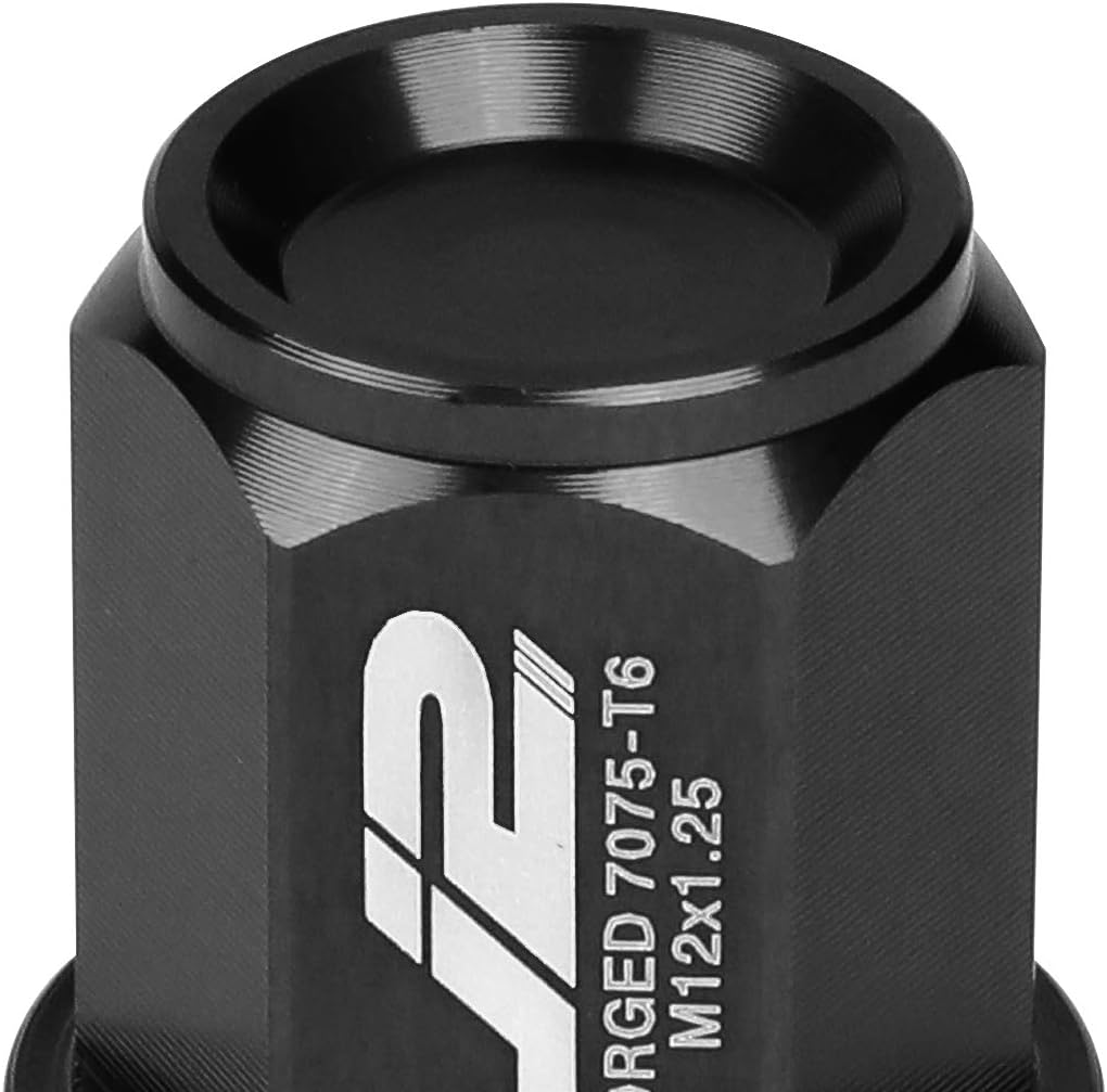 J2 Engineering 20Pcs M12 X 1.25 7075-T6 Aluminum 35Mm Close-End Lug Nut W/Socket Adapter (Black) - Black image number 3