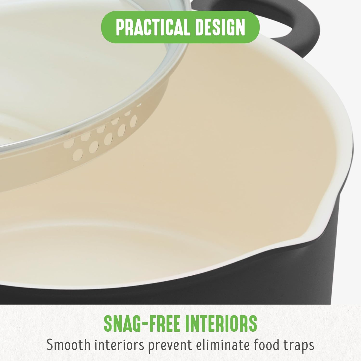 Greenlife Softgrip Healthy Ceramic Nonstick, 6QT Stockpot with Lid and Straining Lid, Pfas-Free, Dishwasher Safe, Black - Black image number 3