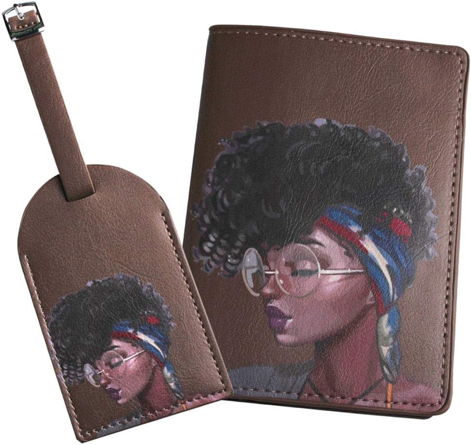Snogisa African American Women Passport Holder Luggage Tag Set, Travel Wallet Accessories for Women Men (Brown) image number 1