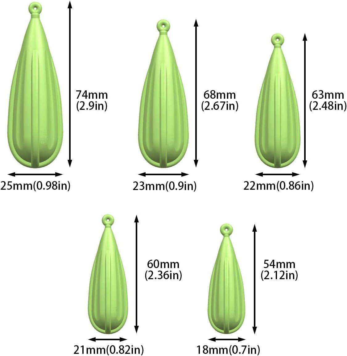 DGHAOP 5IN1 Fishing Practice Casting Plugs Suitable for Improving Casting Skill, 5 Mixed Sizes Luminous Bait Casting Practice Plug 7/10/12/15/20G image number 4