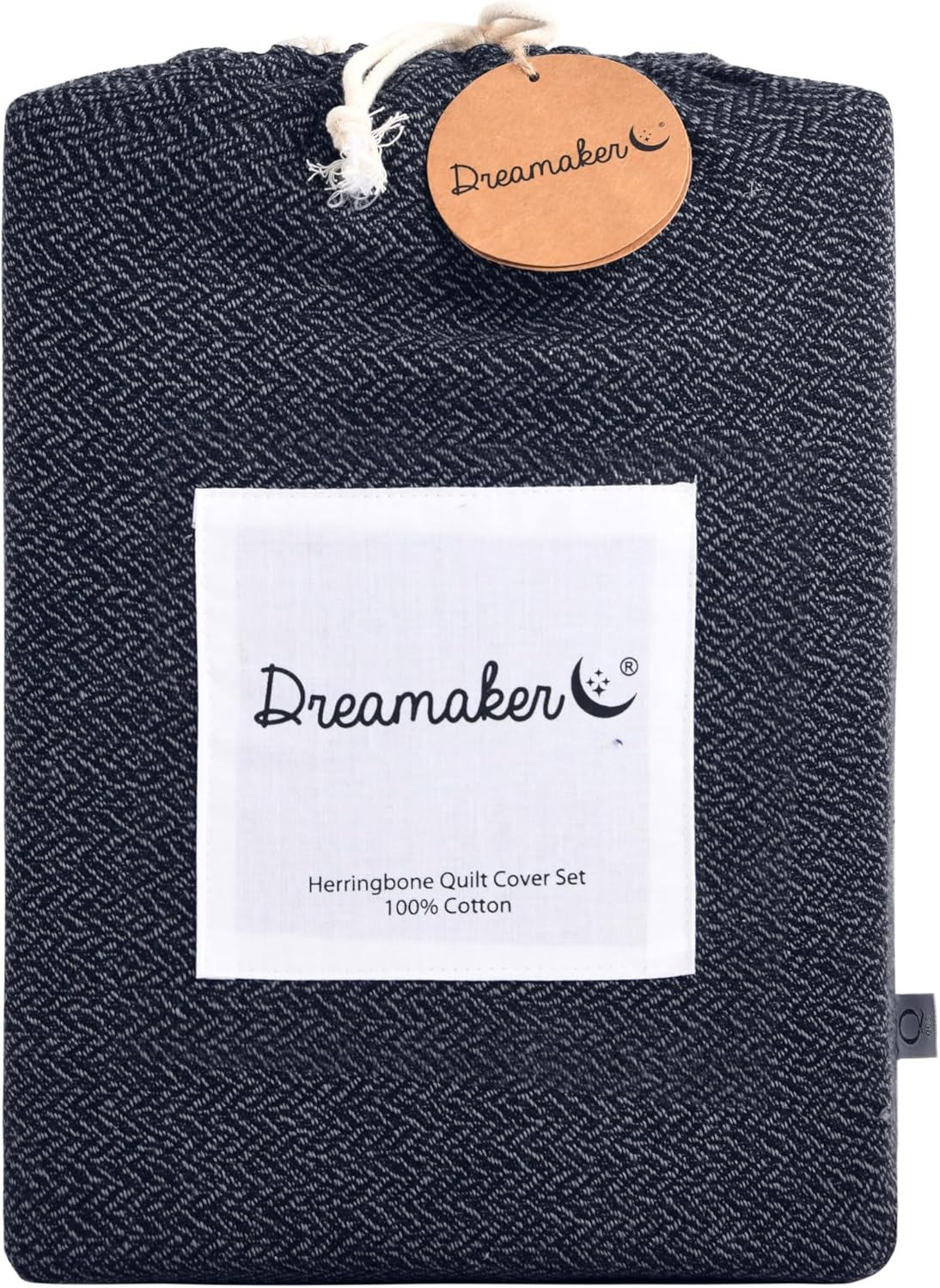 Dreamaker Herringbone 100% Cotton Quilt Cover Set Super King Bed - Luxurious Unique Texture Twill Weave Pattern & Breathable Soft Cotton Easy Care Machine Wash Doona Duvet Cover Set - Charcoal - Grey