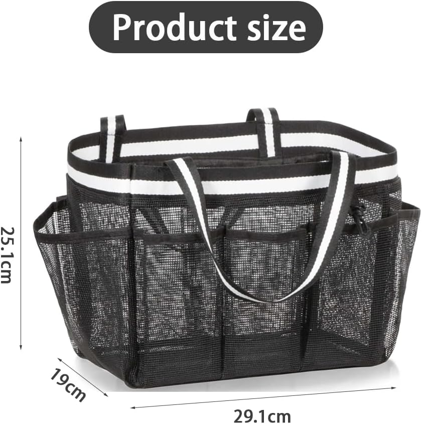 JIUSEGE Mesh Shower Caddy Bag, Portable Quick-Dry Bathroom Shower Basket with Handles, Dorm Room Essential for College, Camping, Travel & Gym, Black