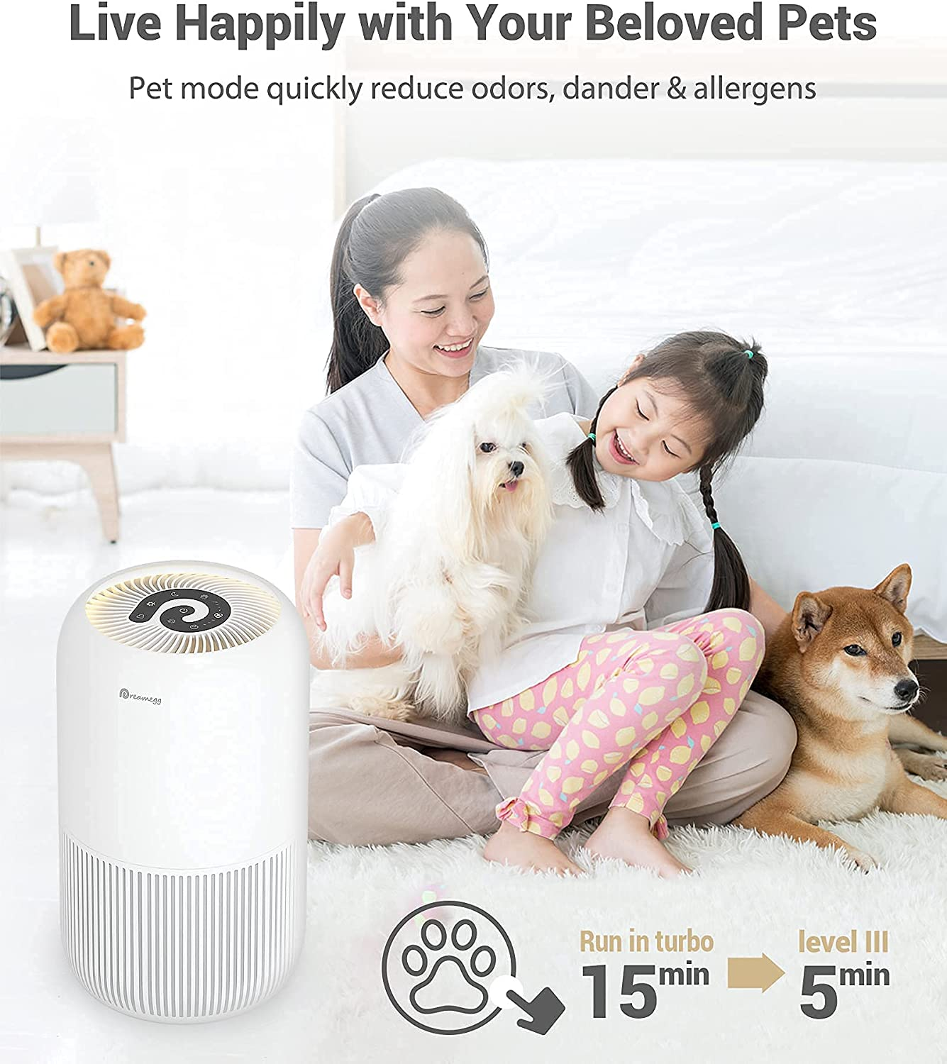 Dreamegg HEPA Air Purifier - Air Purifiers for Bedroom Allergies and Pets, 4-In-1 True HEPA & Activated Carbon Filter, Quiet 360&deg; Air Intake Cleaner with Pet Mode Night Light for Home Smoker Office