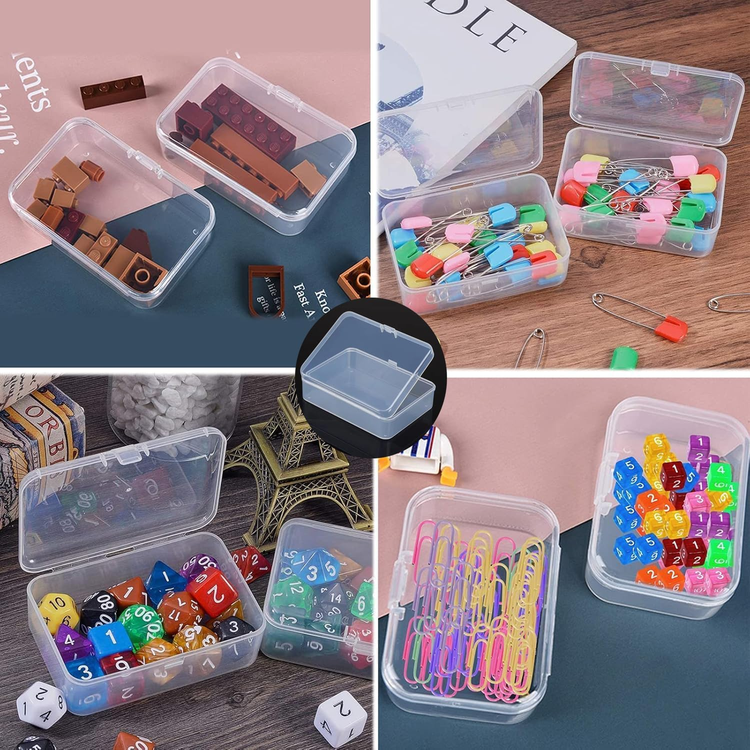 Small Storage Containers, 4.5X3.4 Inches Clear Rectangle Box for Collecting Small Items, Beads, Game Pieces, Business Cards, Crafts Accessories 12 Pcs image number 1